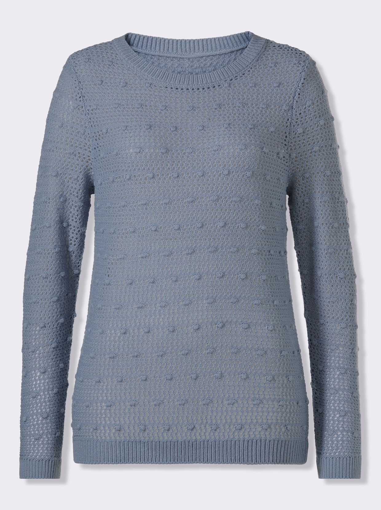 Ajourpullover mit eingestrickten Punkten - taubenblau