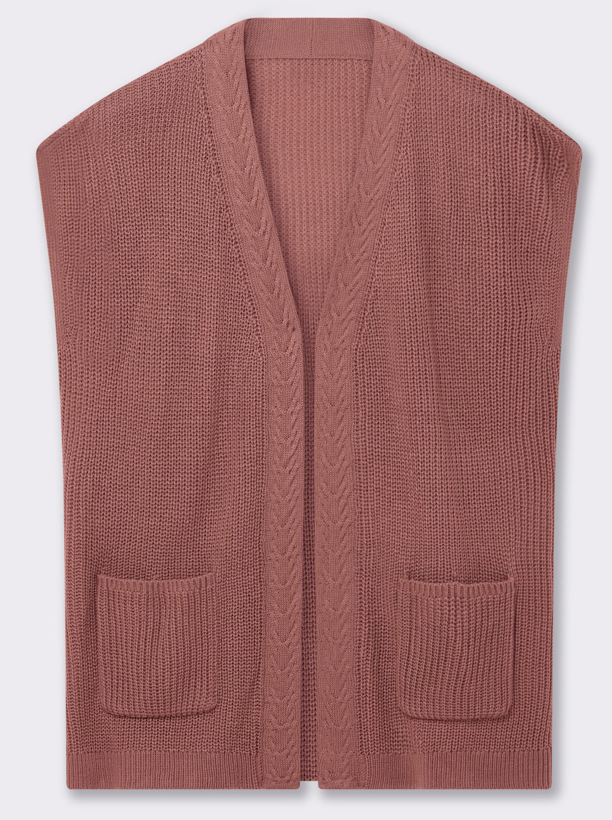 Strickweste mit Zopfmuster vorne - rosenholz