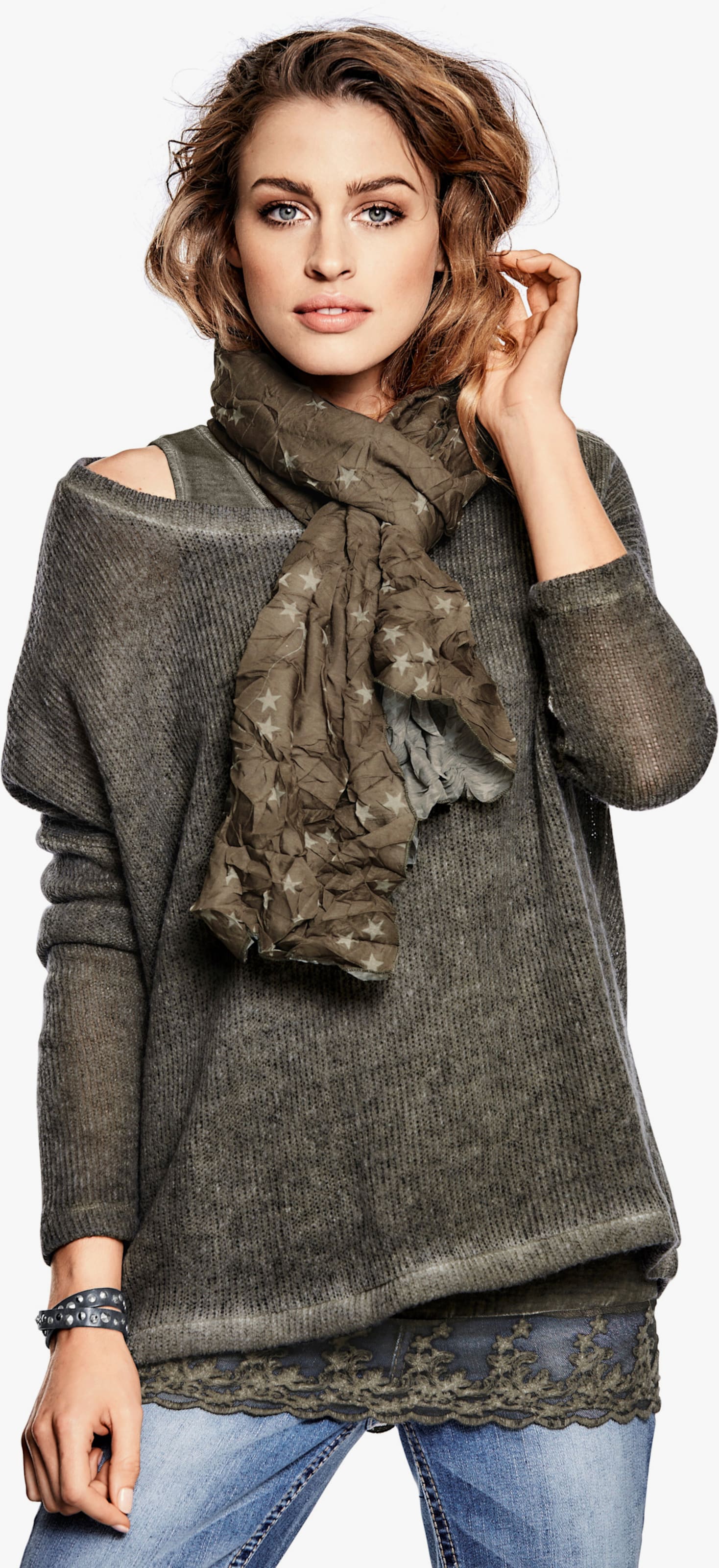 heine 2-in-1-Shirt mit Schal - khaki