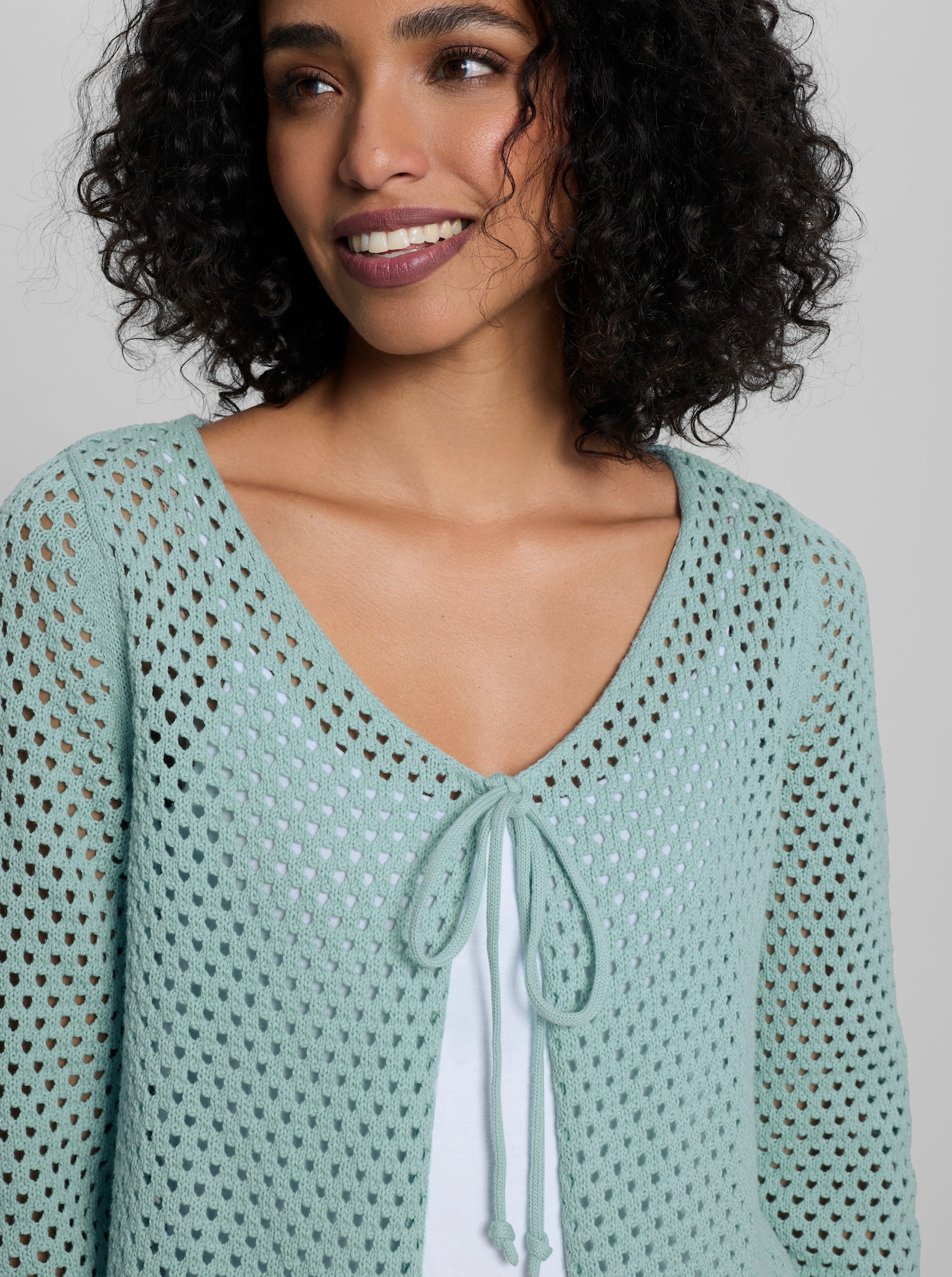 heine Ajourstrickjacke mit Rollkanten - mint