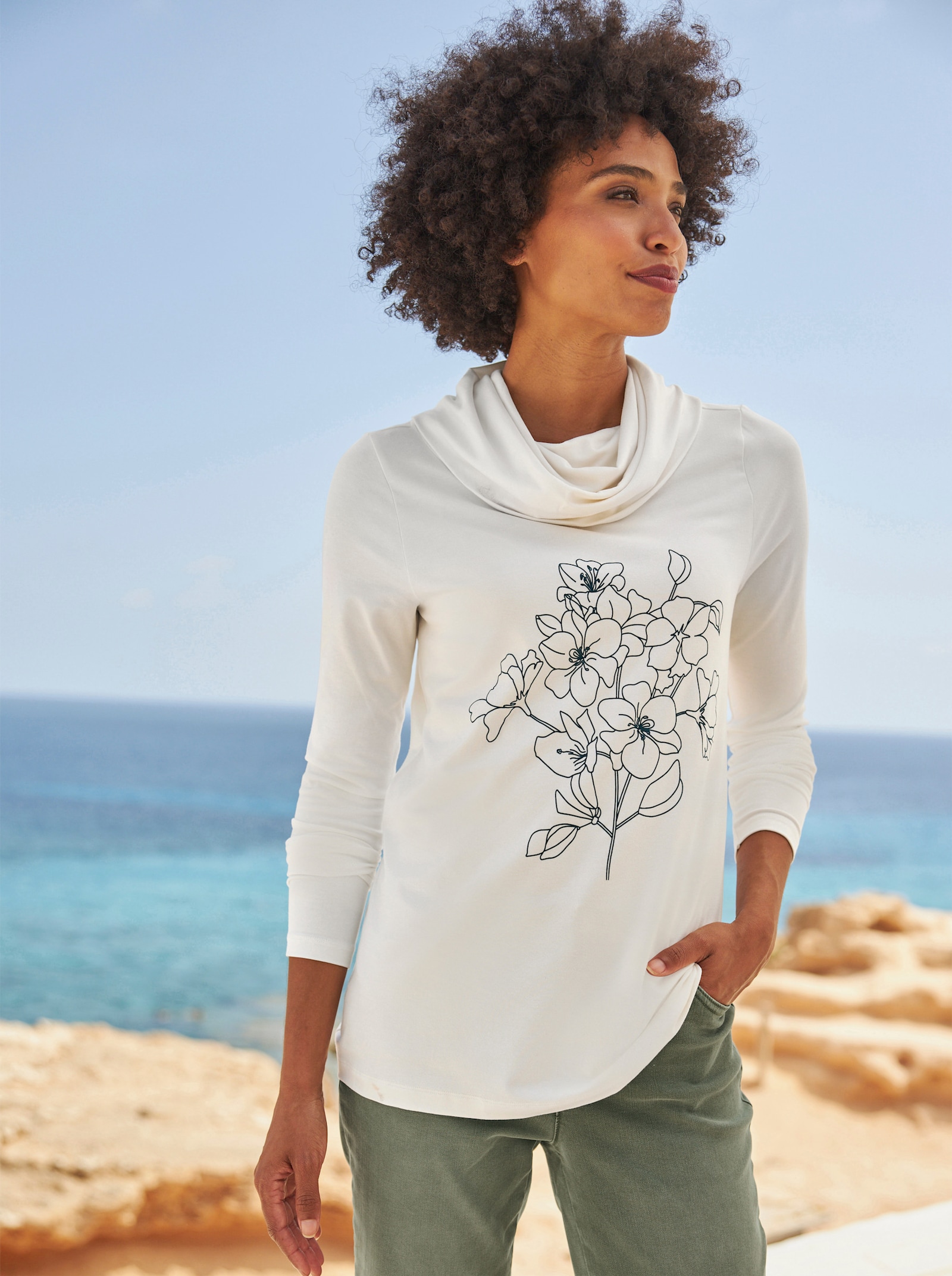 heine Wasserfallshirt mit floralem Motiv - ecru