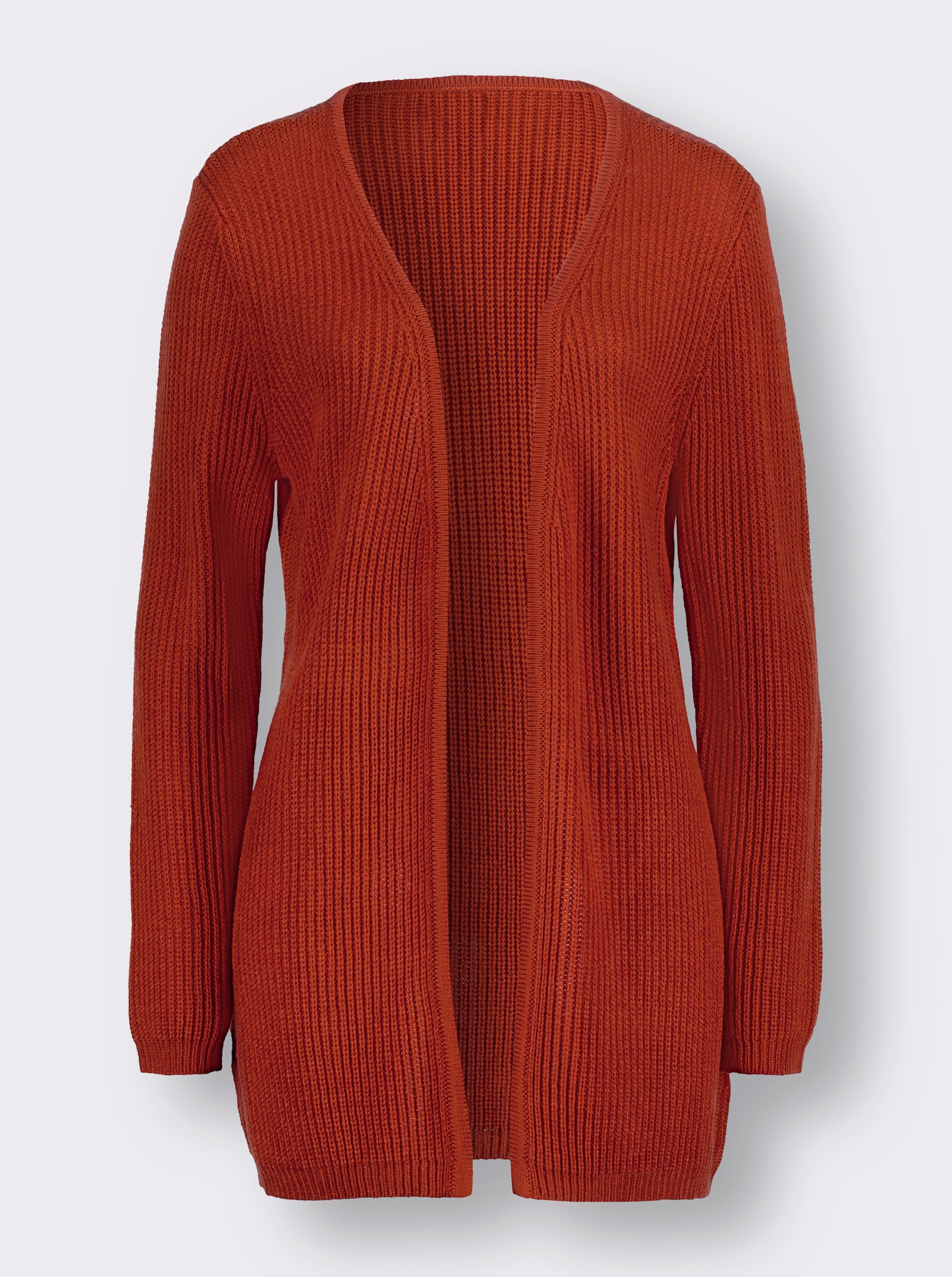 Strickjacke mit gerippten Abschlüssen - rostrot