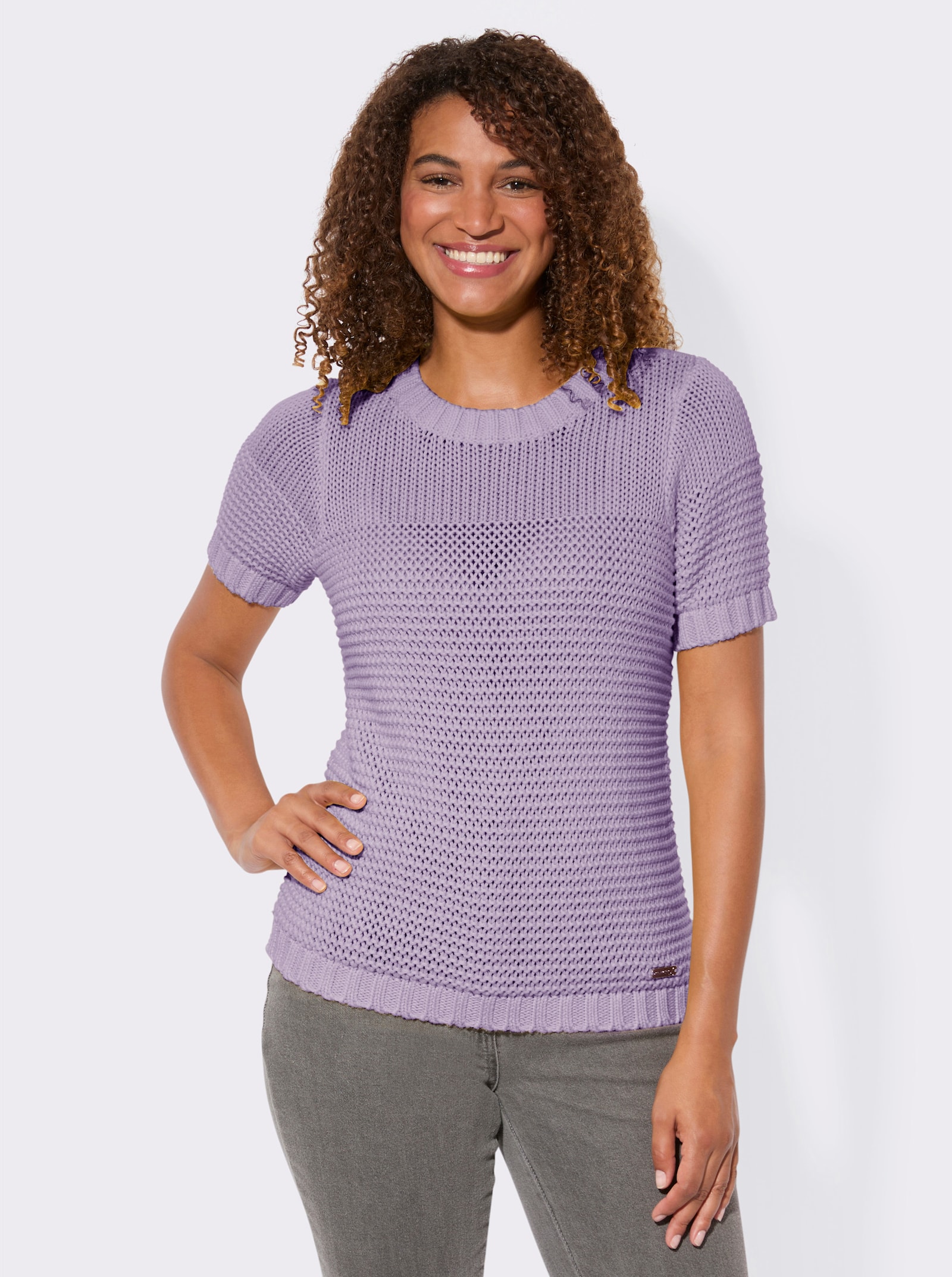 Kurzarmpullover mit Fantasiemuster - flieder