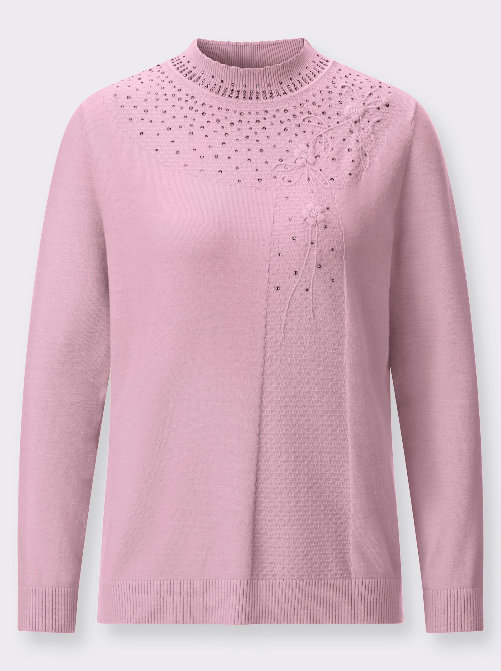 Stehkragenpullover mit Stickerei - rosé