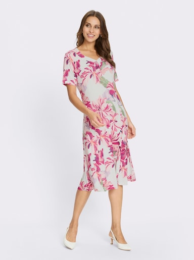 Jerseykleid in A-Form - ecru-magenta-bedruckt