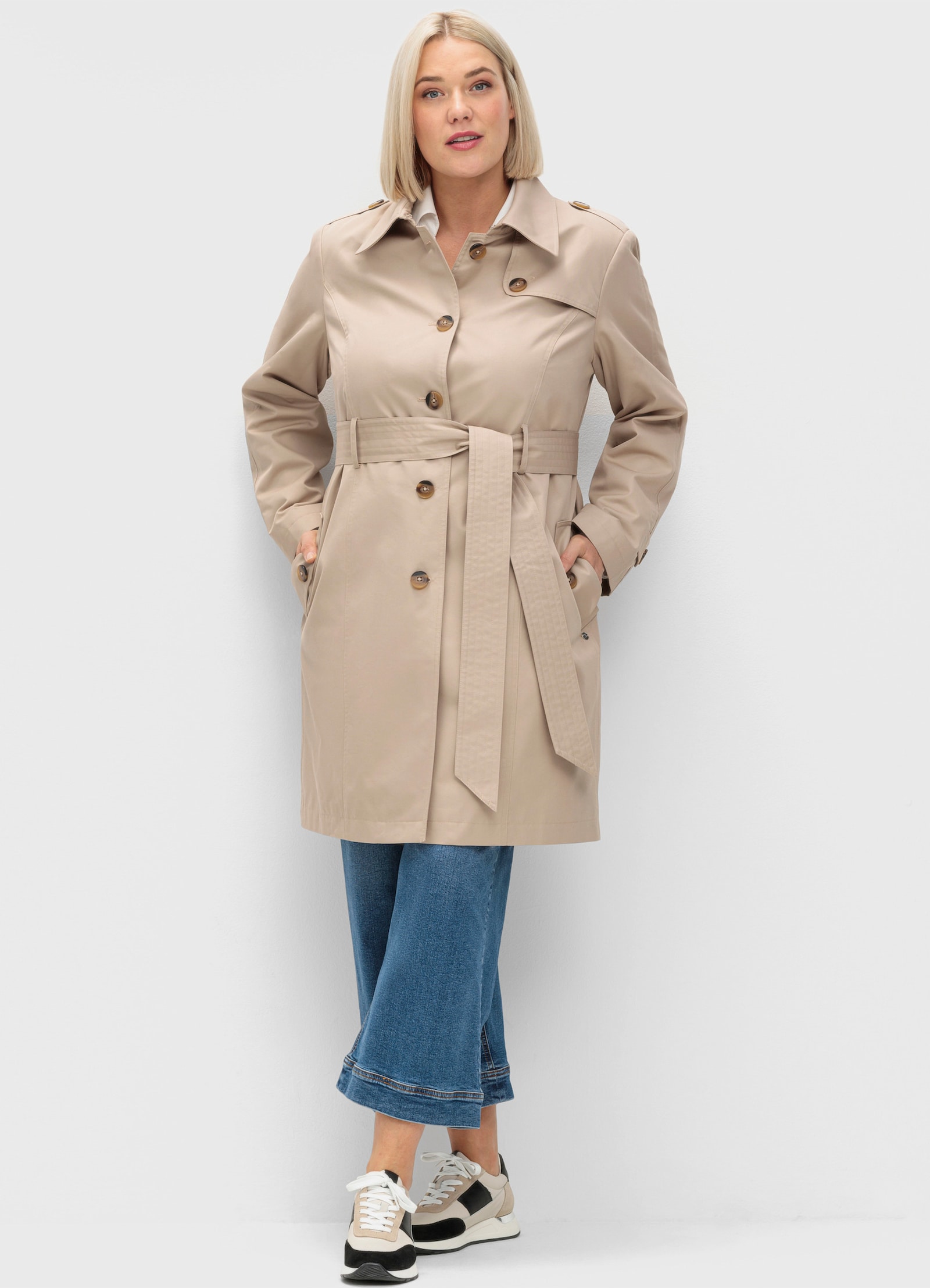 sheego Trenchcoat mit Schulterriegel - softtaupe