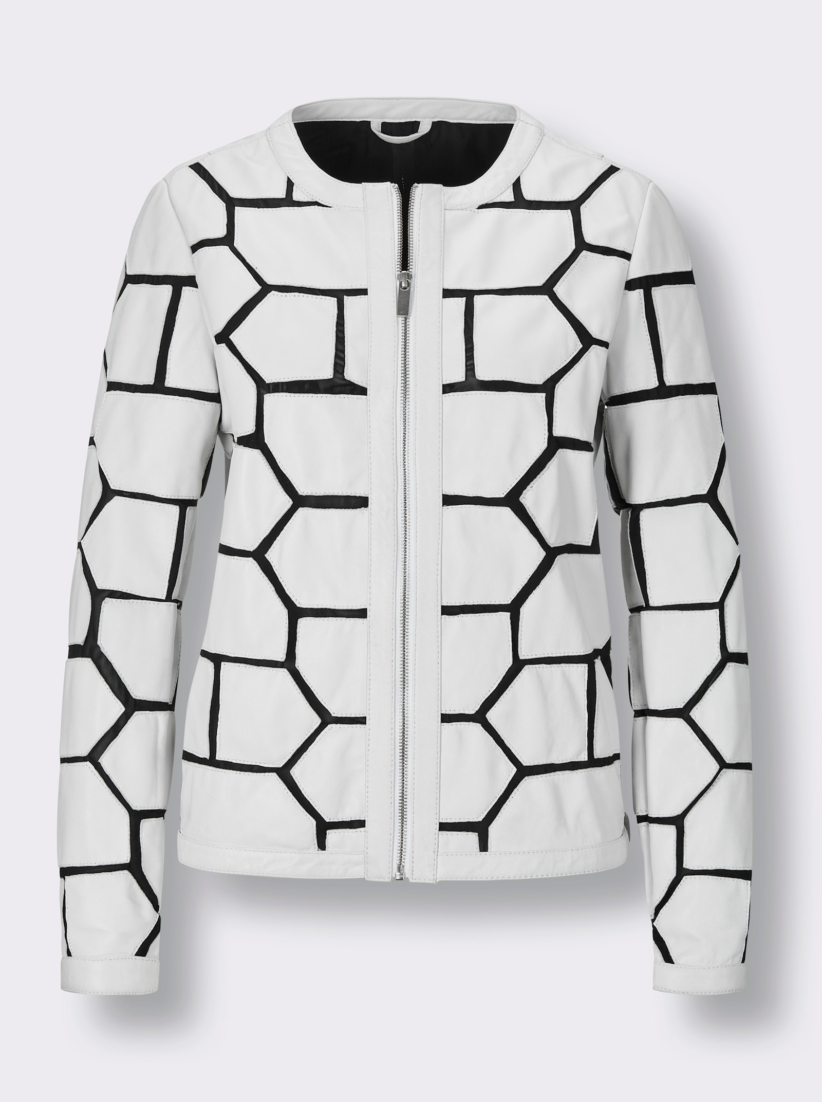 Mainpol Lederblazer in Patch-Optik mit Mesh-Einsätzen - weiß-schwarz