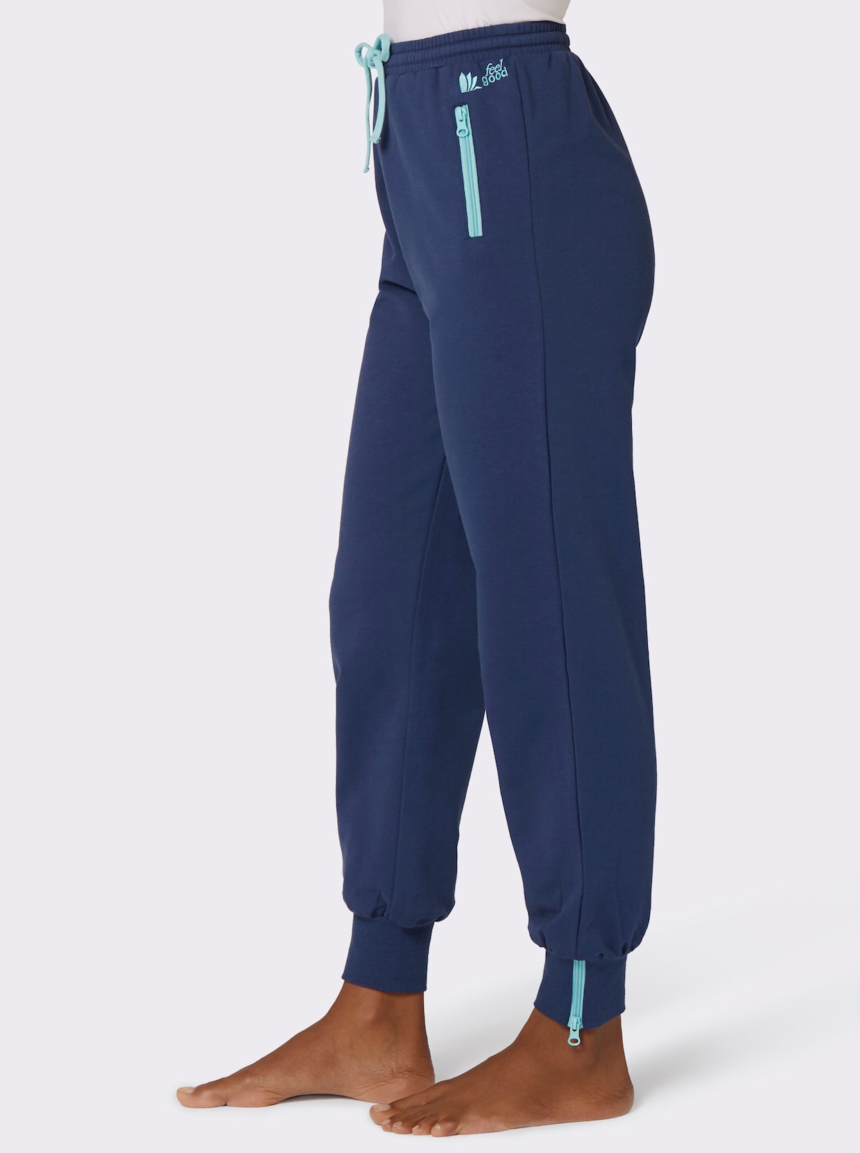 feel good broek - jeansblauw/mint