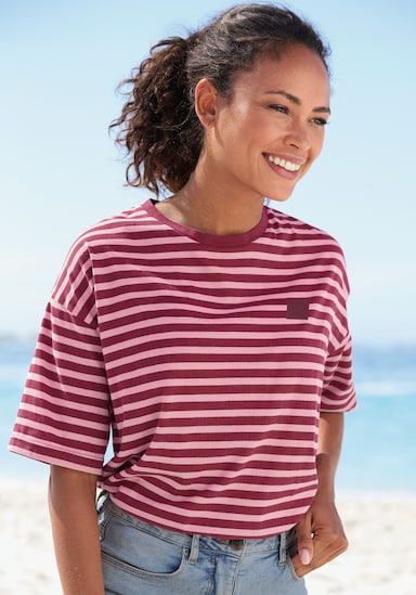 Elbsand T-Shirt - rosé-weinrot gestreift
