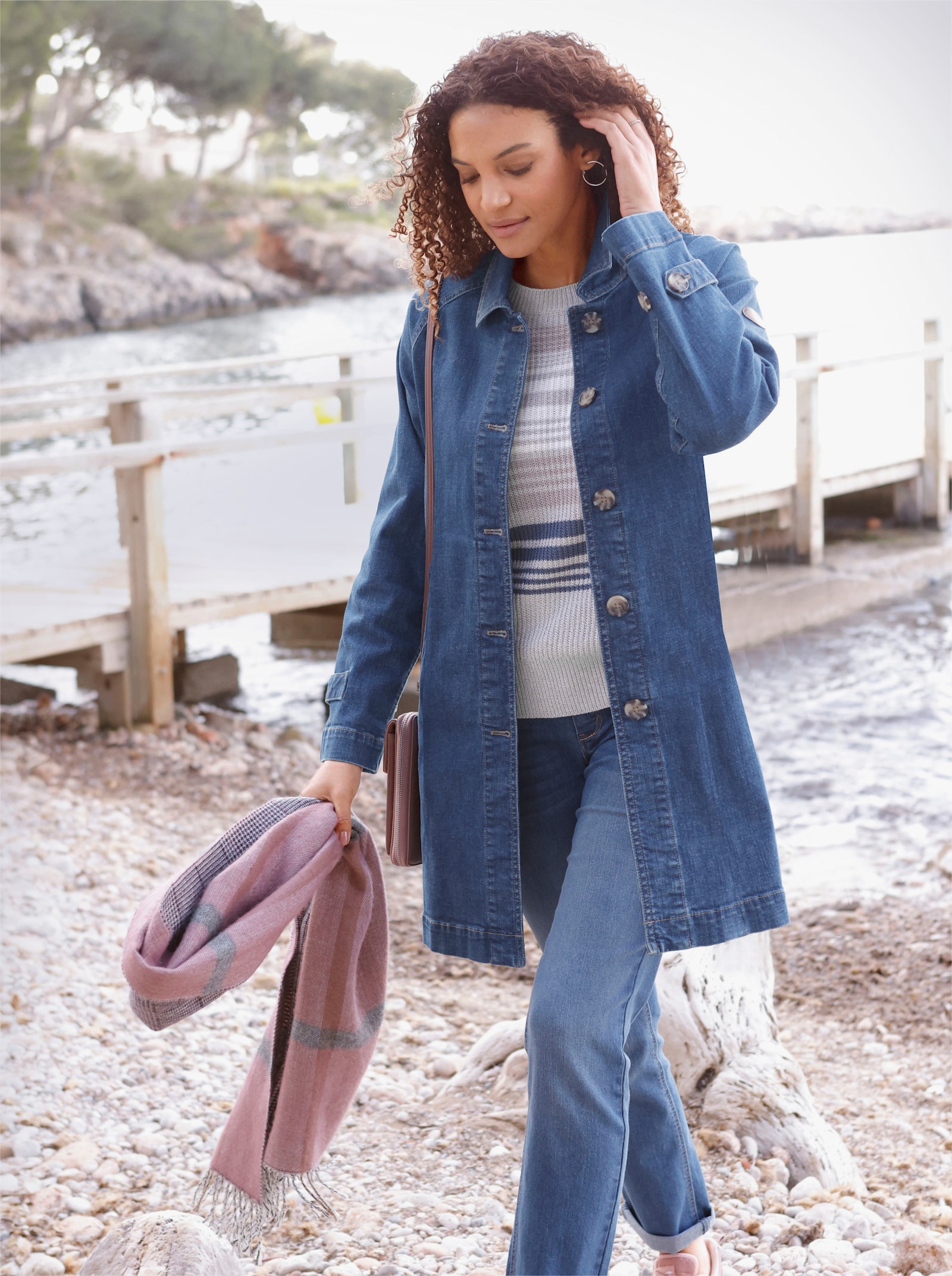 Kurzmantel aus weichem Denim - blue-stone-washed