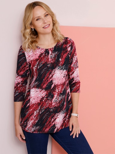 Longshirt mit 3/4-Ärmeln - schwarz-kirsche-bedruckt