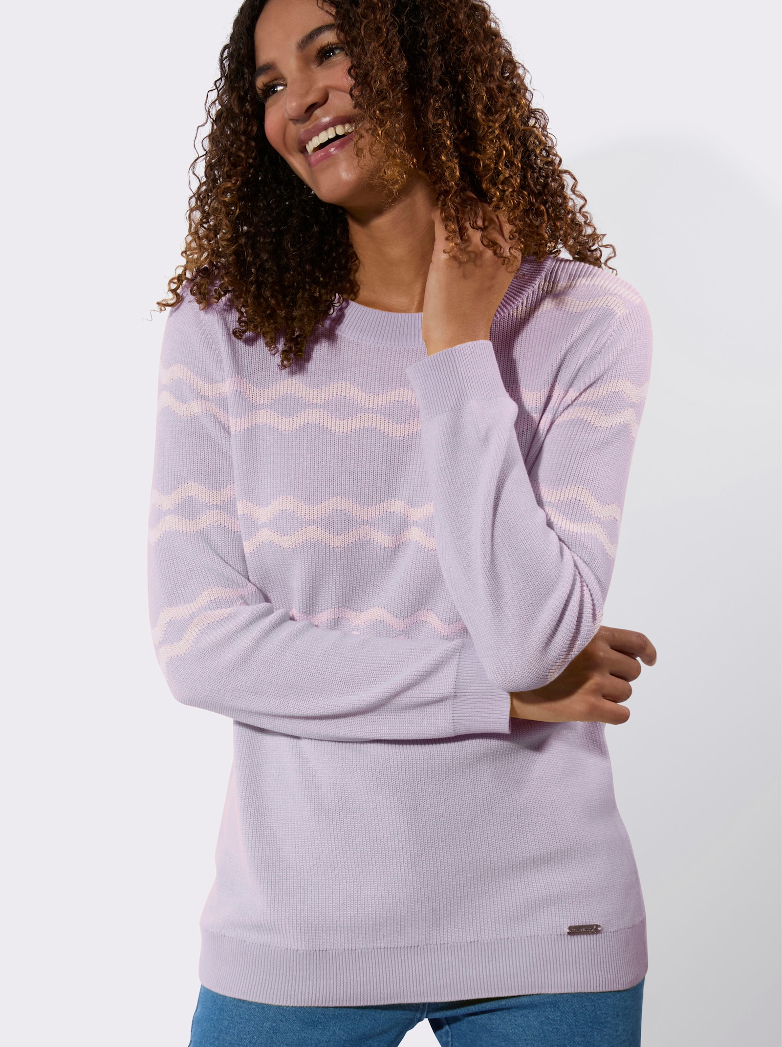 Rundhalspullover mit Rauten-Jacquard-Muster - flieder-meliert