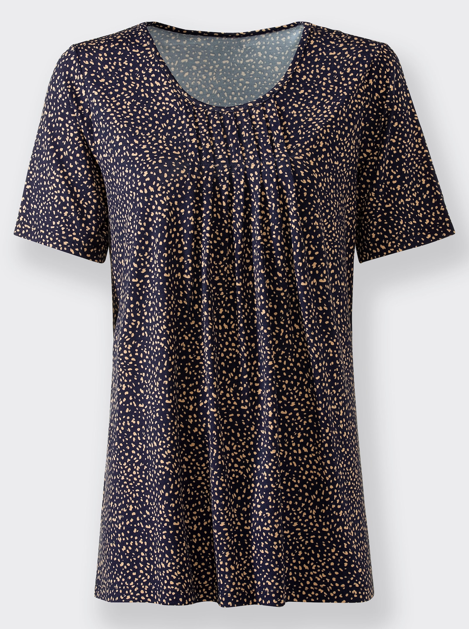 Tuniekshirt met stippenpatroon - marine/camel bedrukt