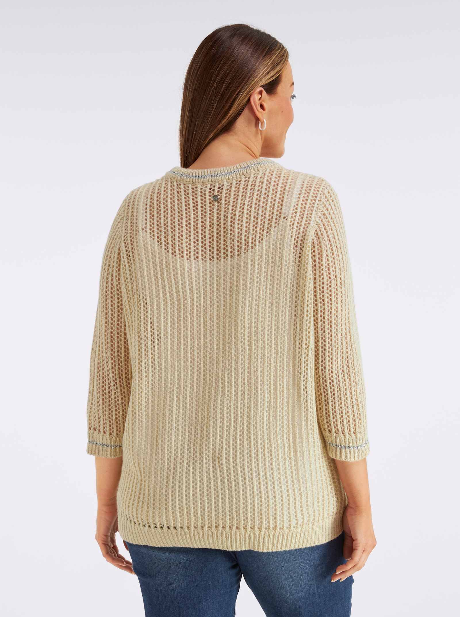 sheego Ajourpullover mit Glitzergarn - sand