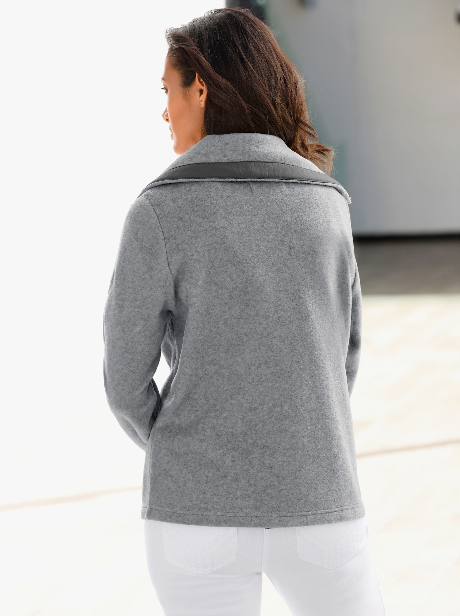 Fleecejack met diagonale ritszakken - lichtgrijs gemêleerd