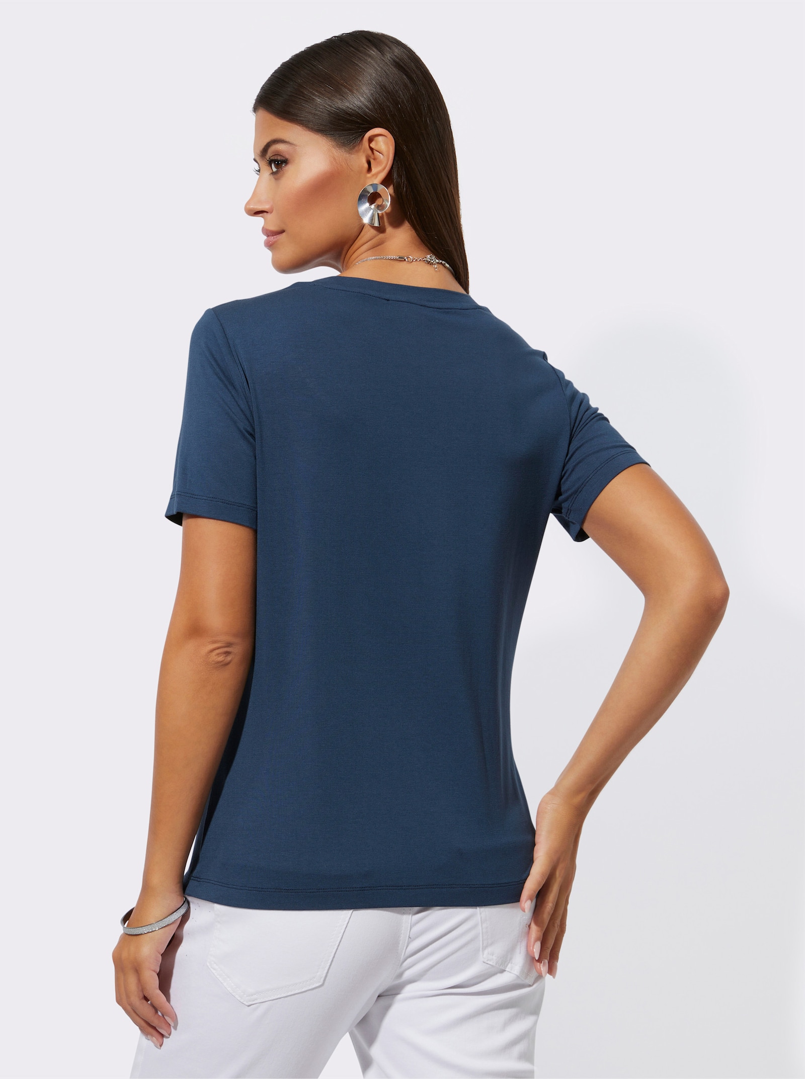 Kurzarmshirt mit Netz-Einsatz - dunkelblau