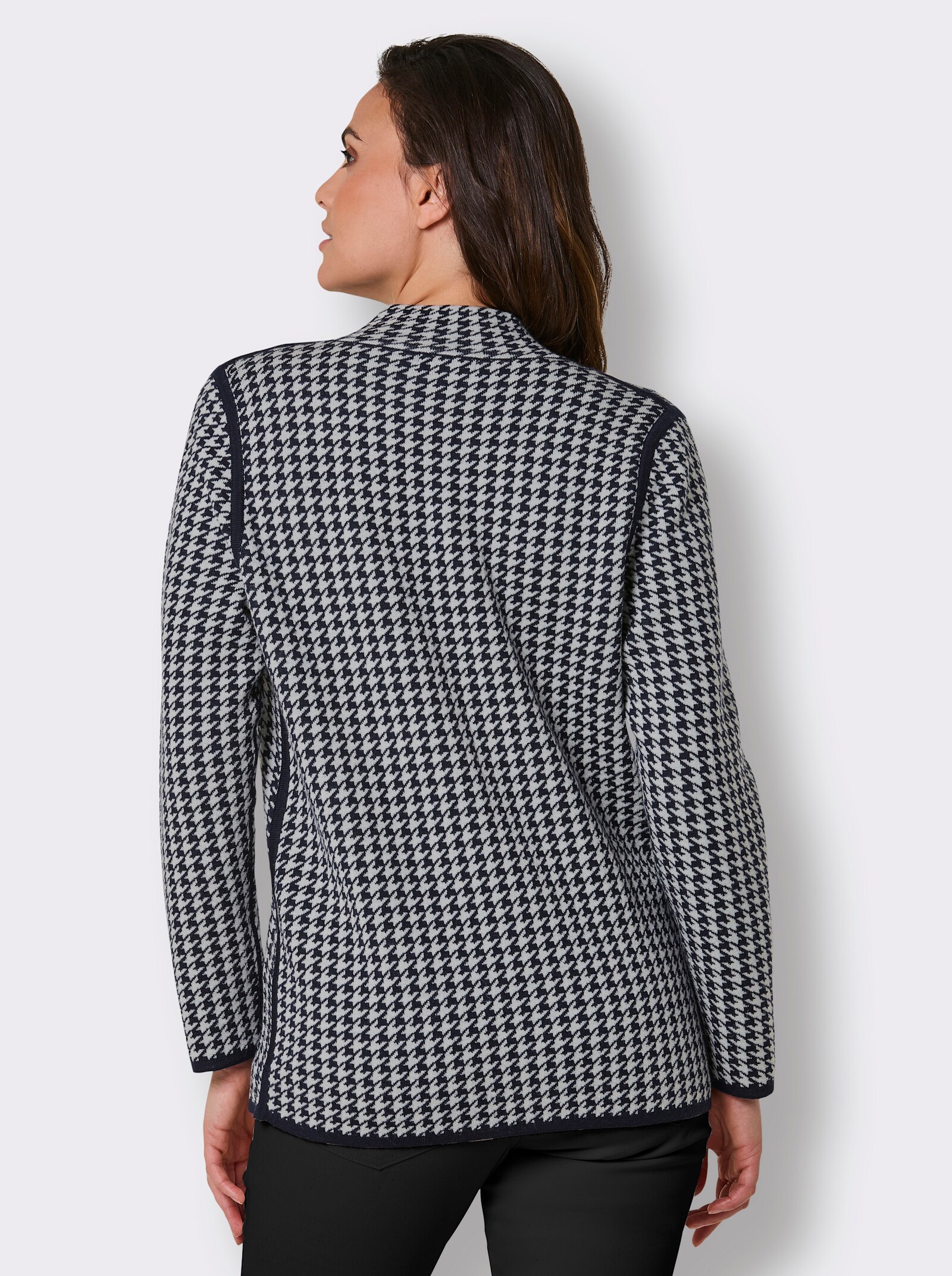 CREATION L PREMIUM Jacquardstrickjacke mit Merinowolle - marine-champagner-gemustert