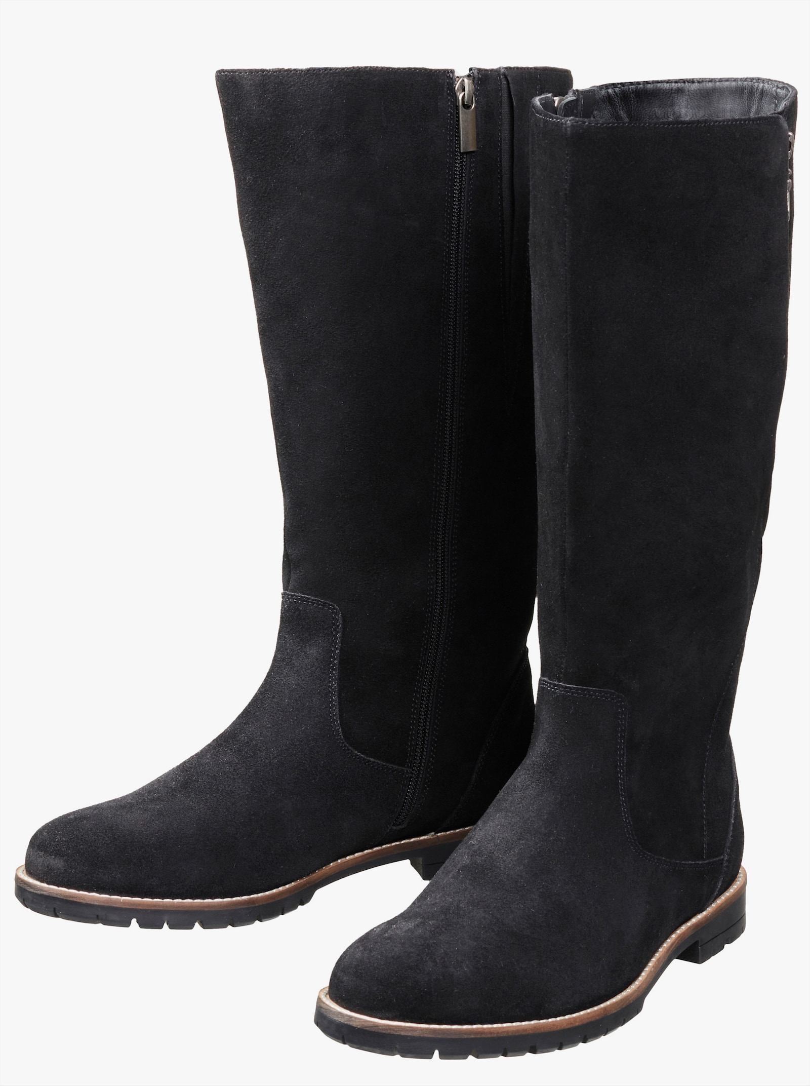 sheego Weitschaftstiefel aus Leder, mit Zierreißverschluss - schwarz