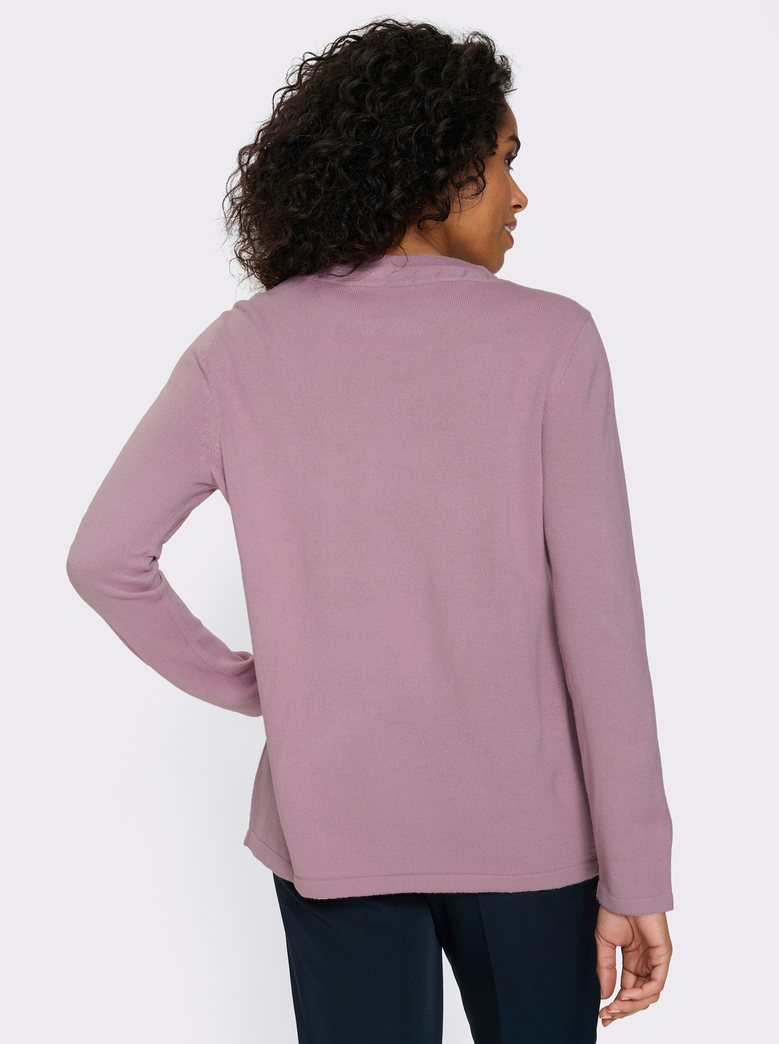 Langarm-Pullover mit Zopfmuster am Ausschnitt - mauve