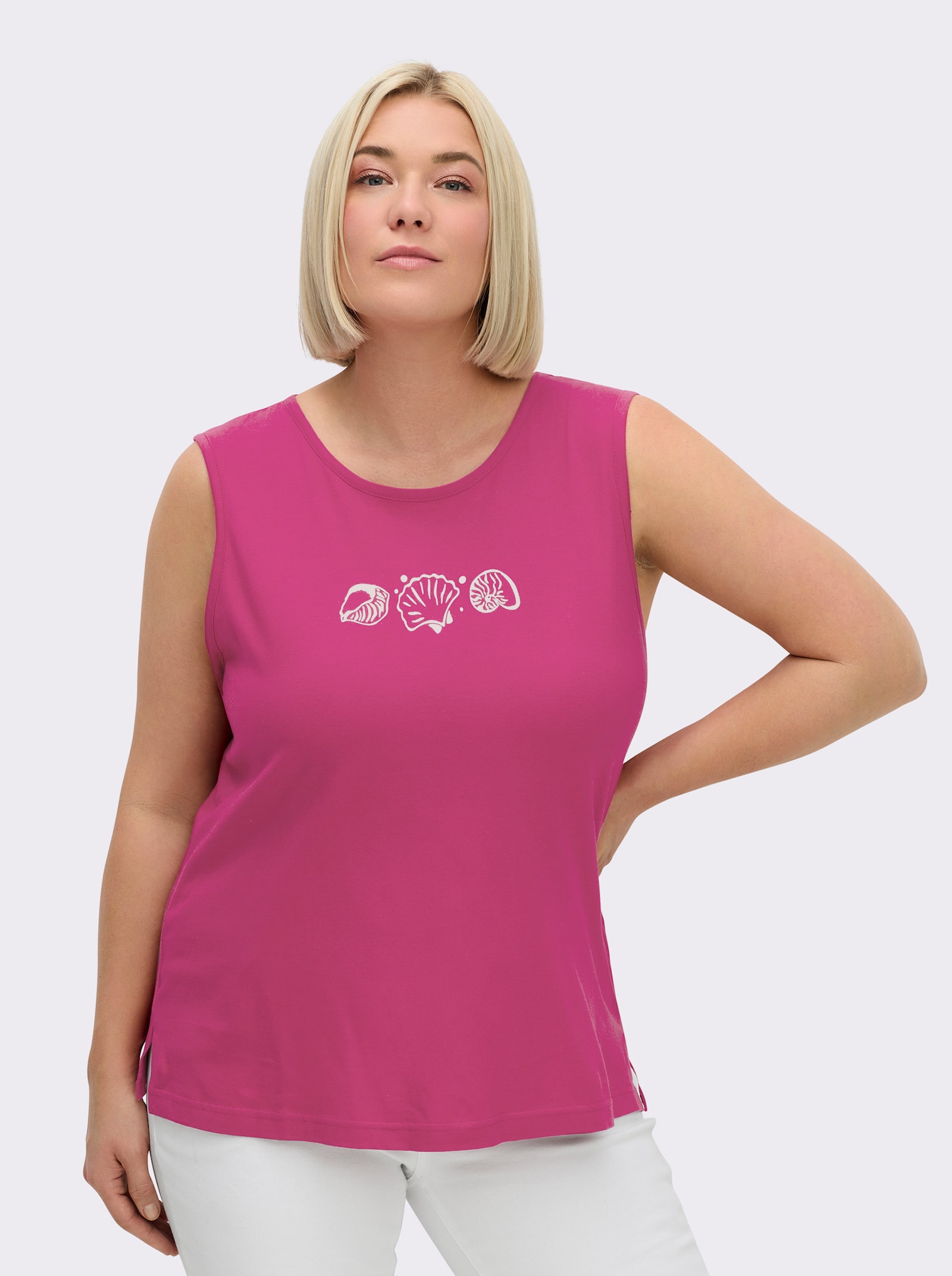 Shirttop mit Seitenschlitzen - fuchsia