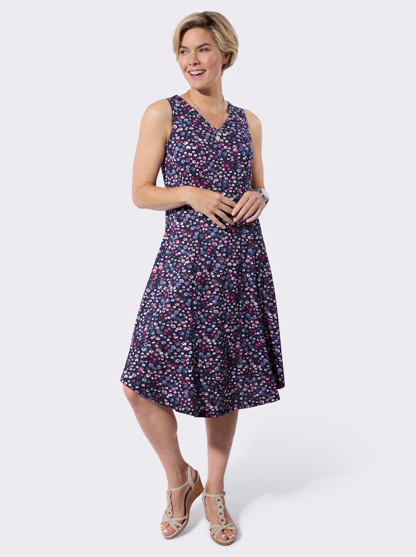 Sommerkleid im Millefleurs-Dessin - marine-fuchsia-bedruckt