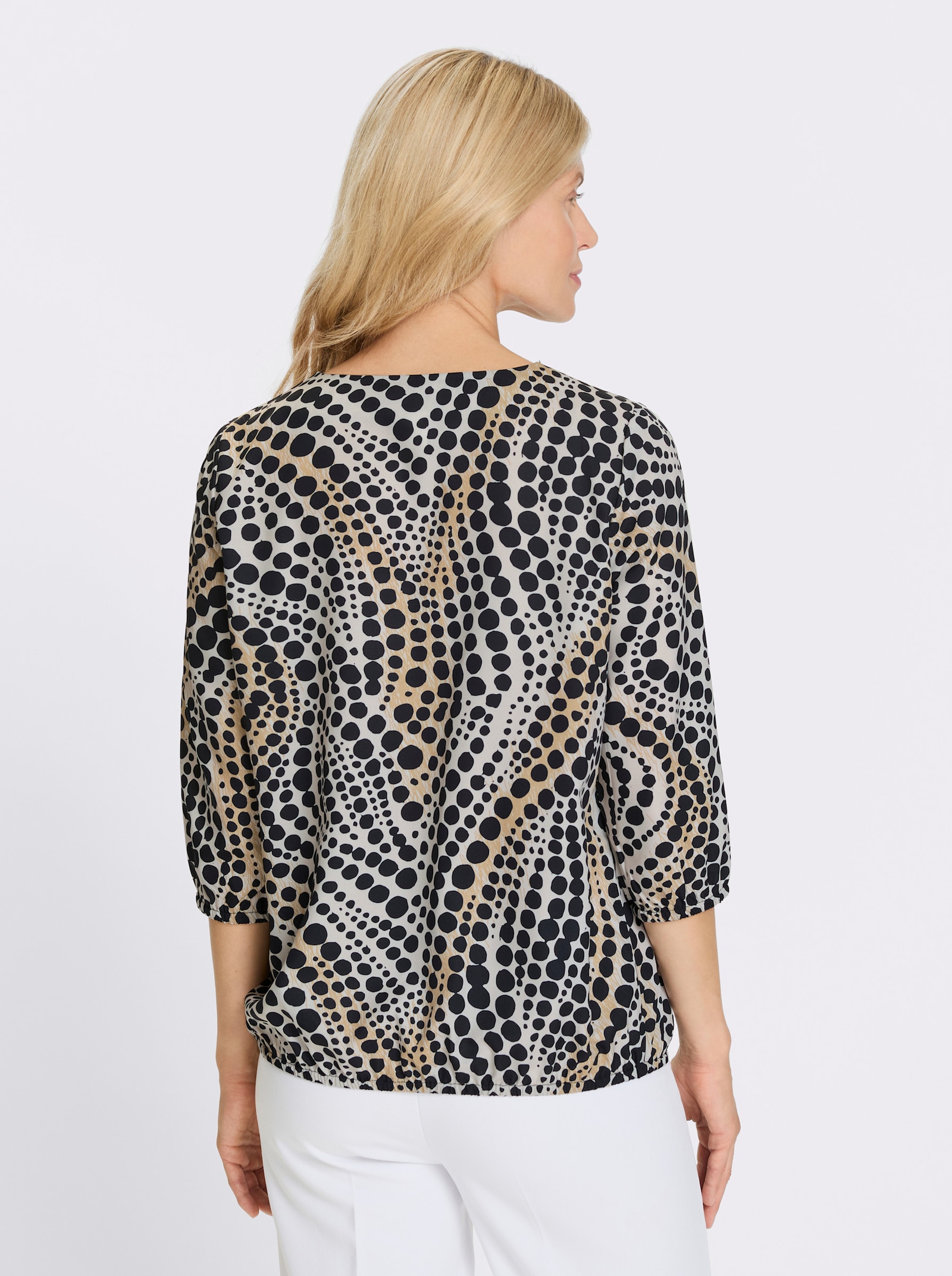 Schlupf-Bluse im Punkte-Dessin - elfenbein-schwarz-bedruckt
