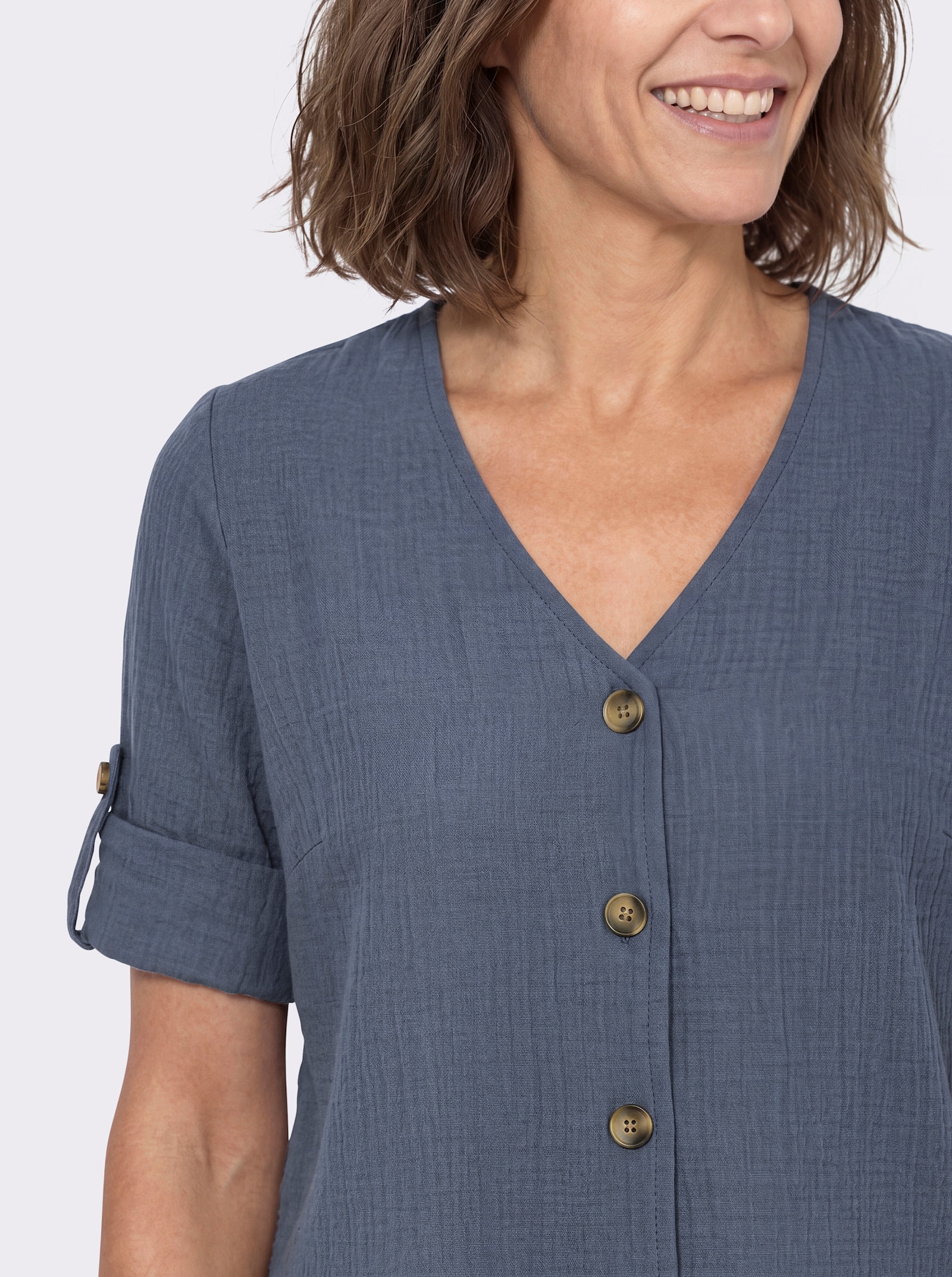 3/4-Arm-Bluse mit Krempelfunktion - rauchblau