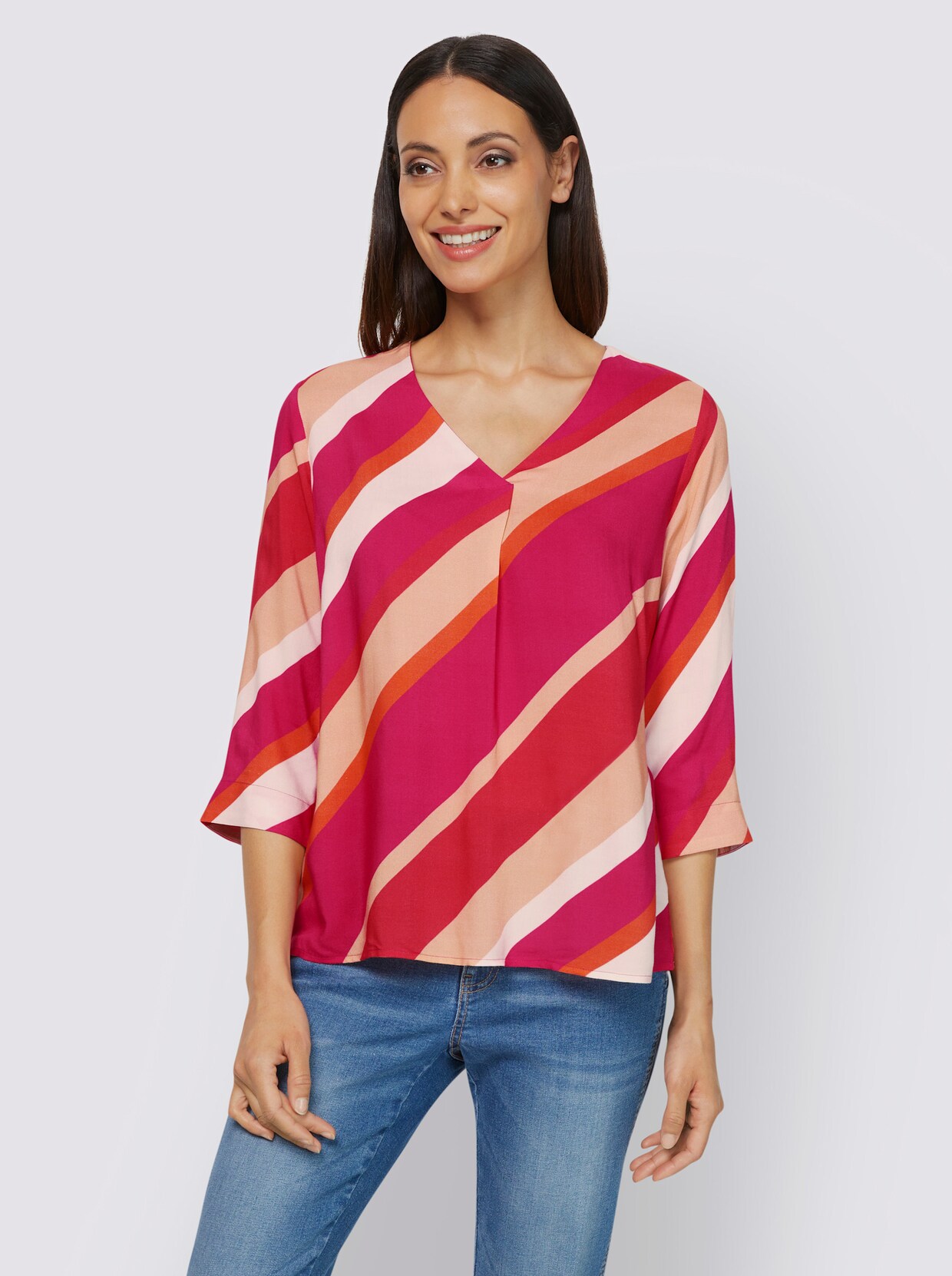 heine Druckbluse - pink-apricot-bedruckt