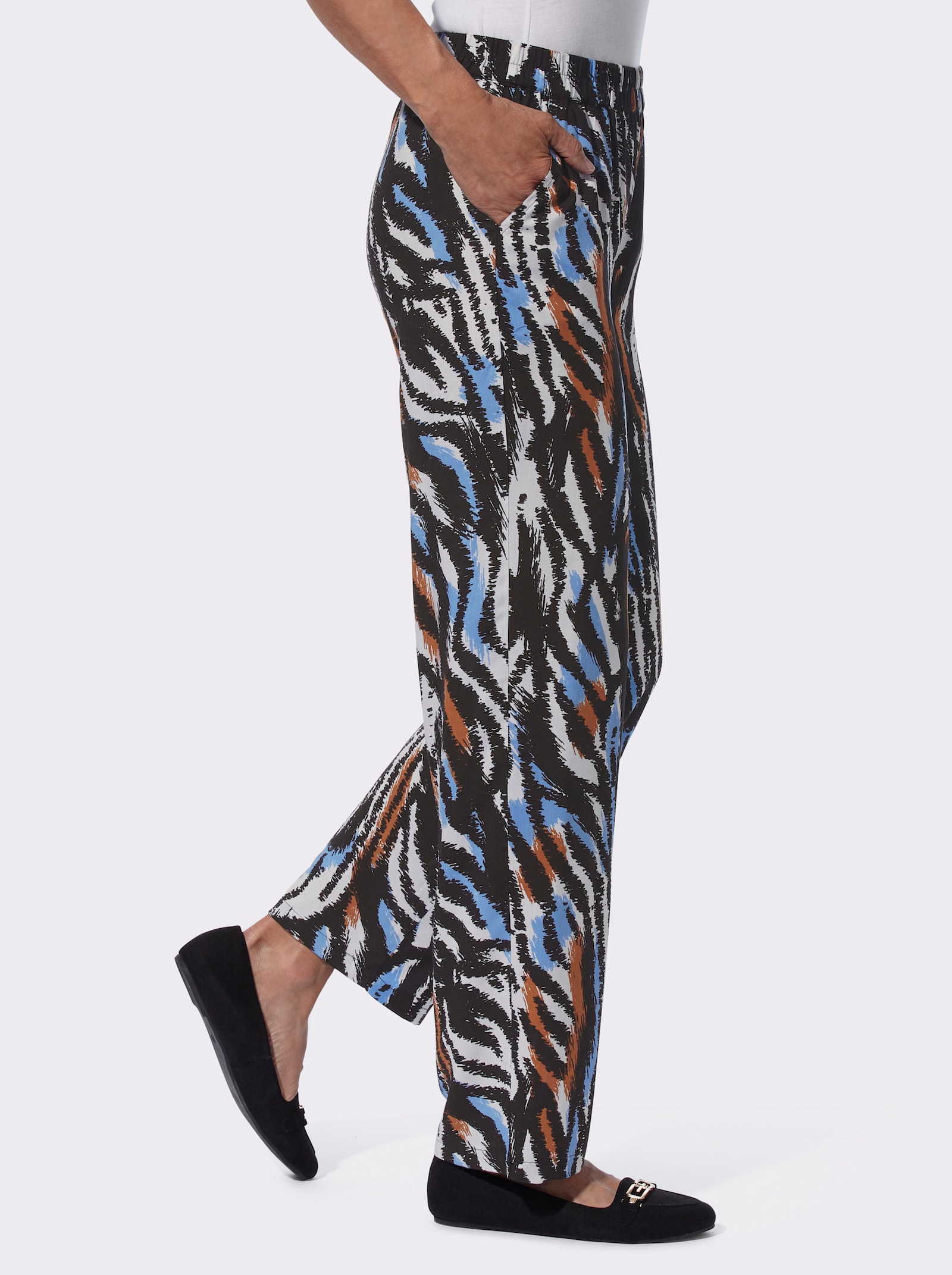 Freizeithose mit Animal-Print, reine Viskose - schwarz-bedruckt