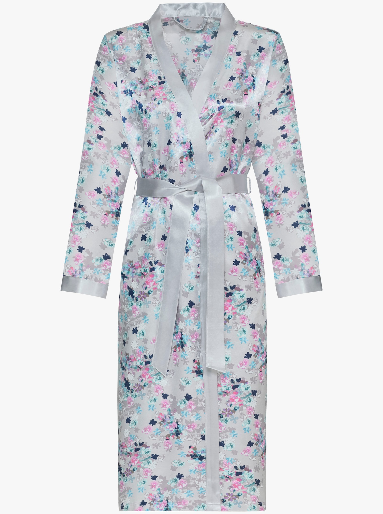 wäschepur Morgenmantel in Satin-Qualität - silbergrau-bedruckt
