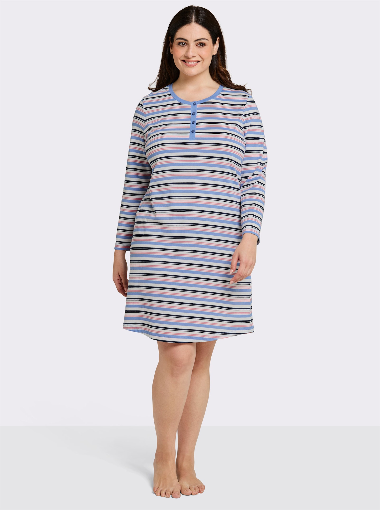 wäschepur Sleepshirt mit garngefärbtem Ringelmuster - bleu