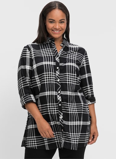 sheego Longbluse - schwarz-kariert