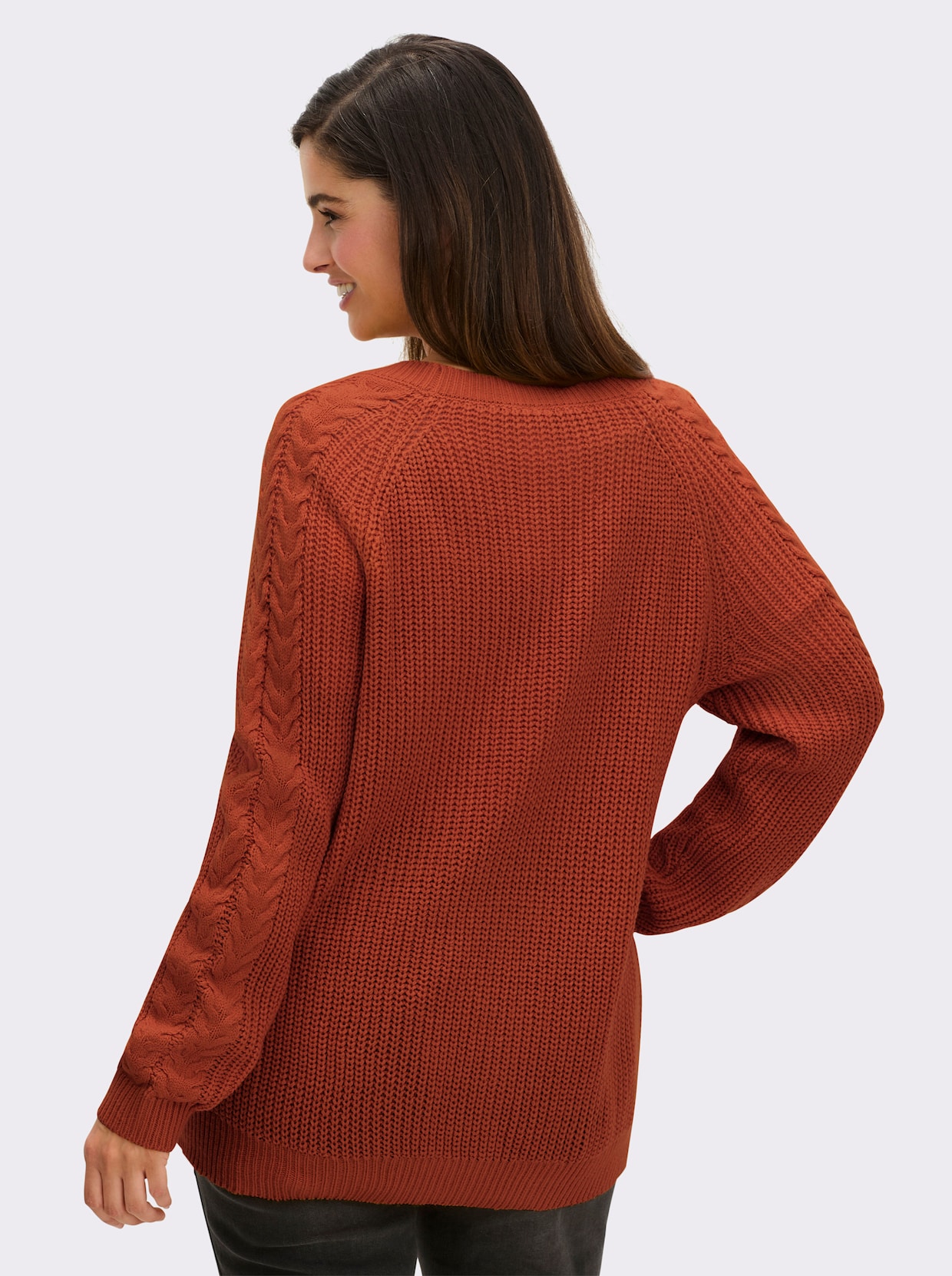 Strickjacke mit Zopfmuster - rostrot