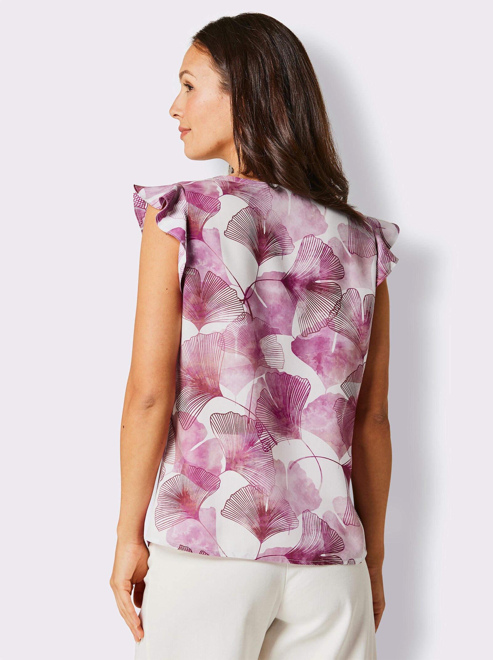 CREATION L PREMIUM Blusentop in temperaturausgleichender Lyocell-Qualität - ecru-magenta-bedruckt