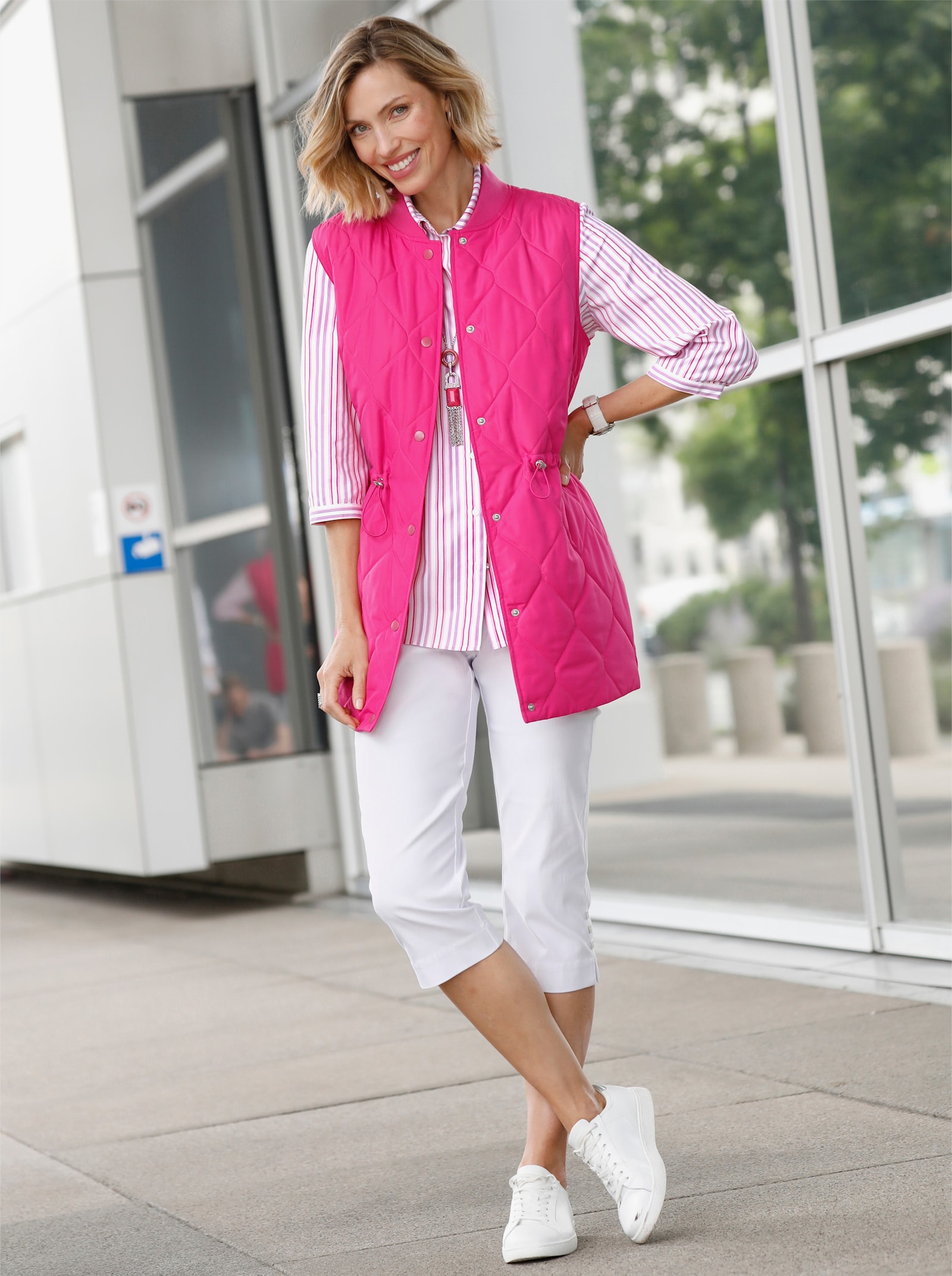 Longweste mit Taillenregulierung - fuchsia