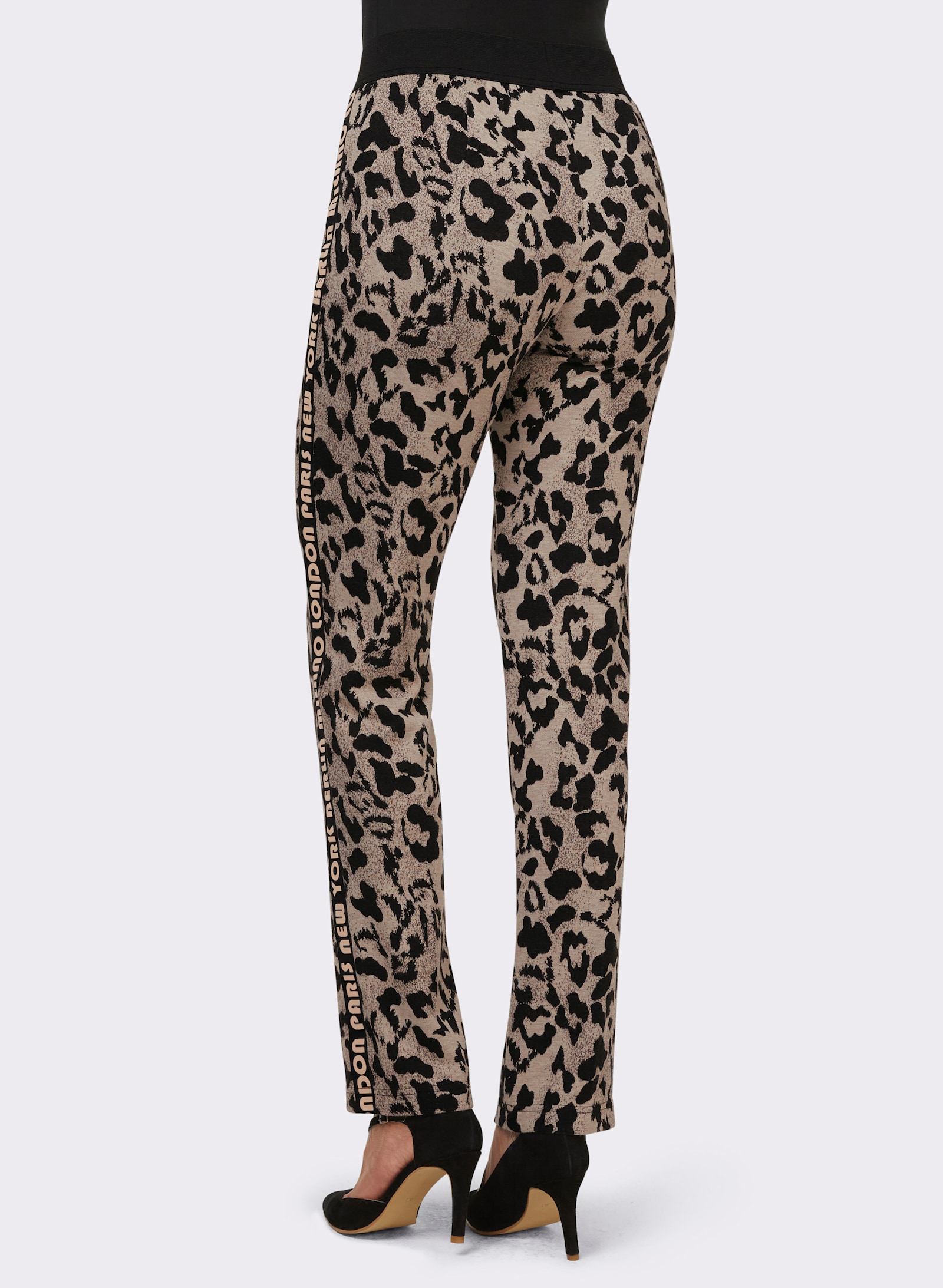 heine Jerseybroek in dierendessin - zwart/camel gedessineerd