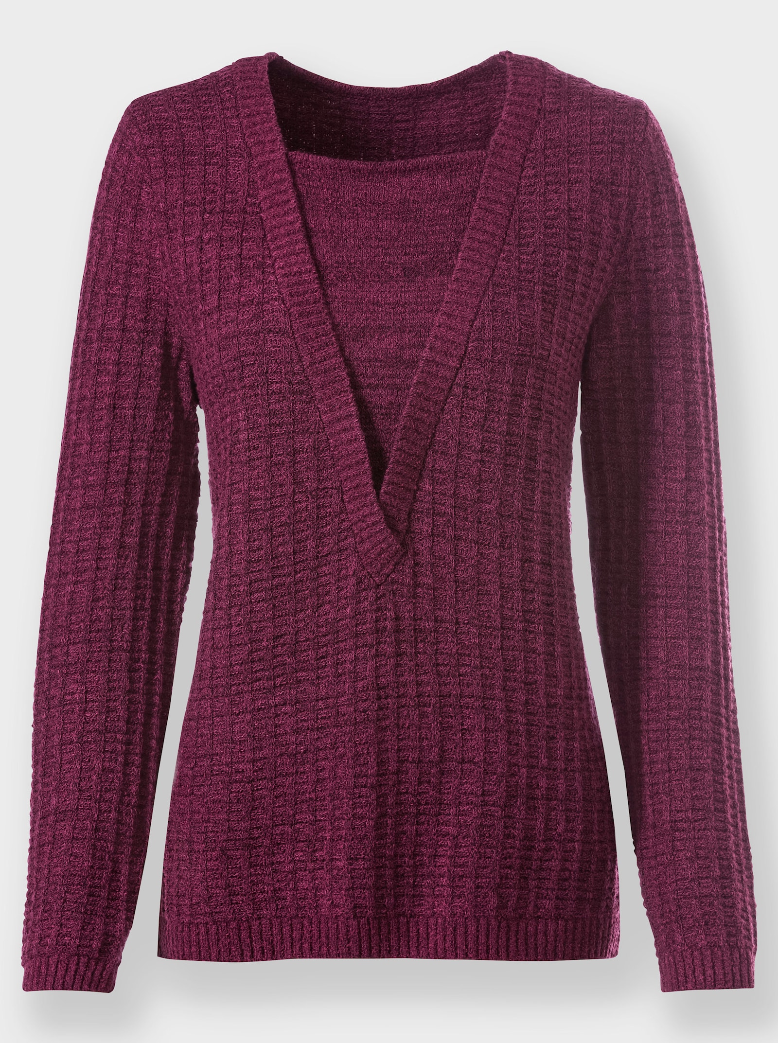 Bouclé-Pullover in 2-in-1-Optik - malve-meliert