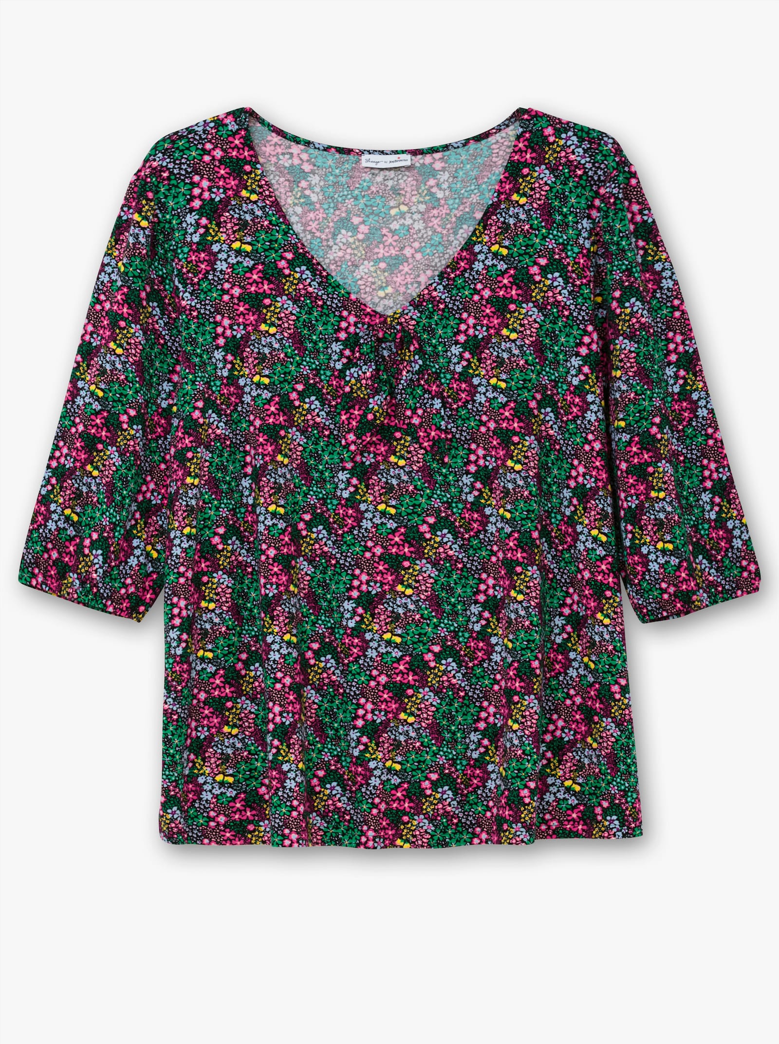 sheego by Joe Browns 3/4-Arm-Shirt mit Allover-Blumendruck und tiefem Ausschnitt - bunt