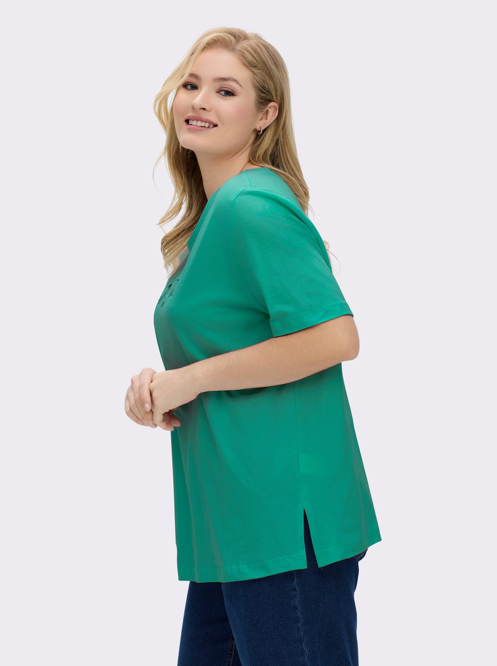 Kurzarmshirt mit Muschel-Druck - smaragd