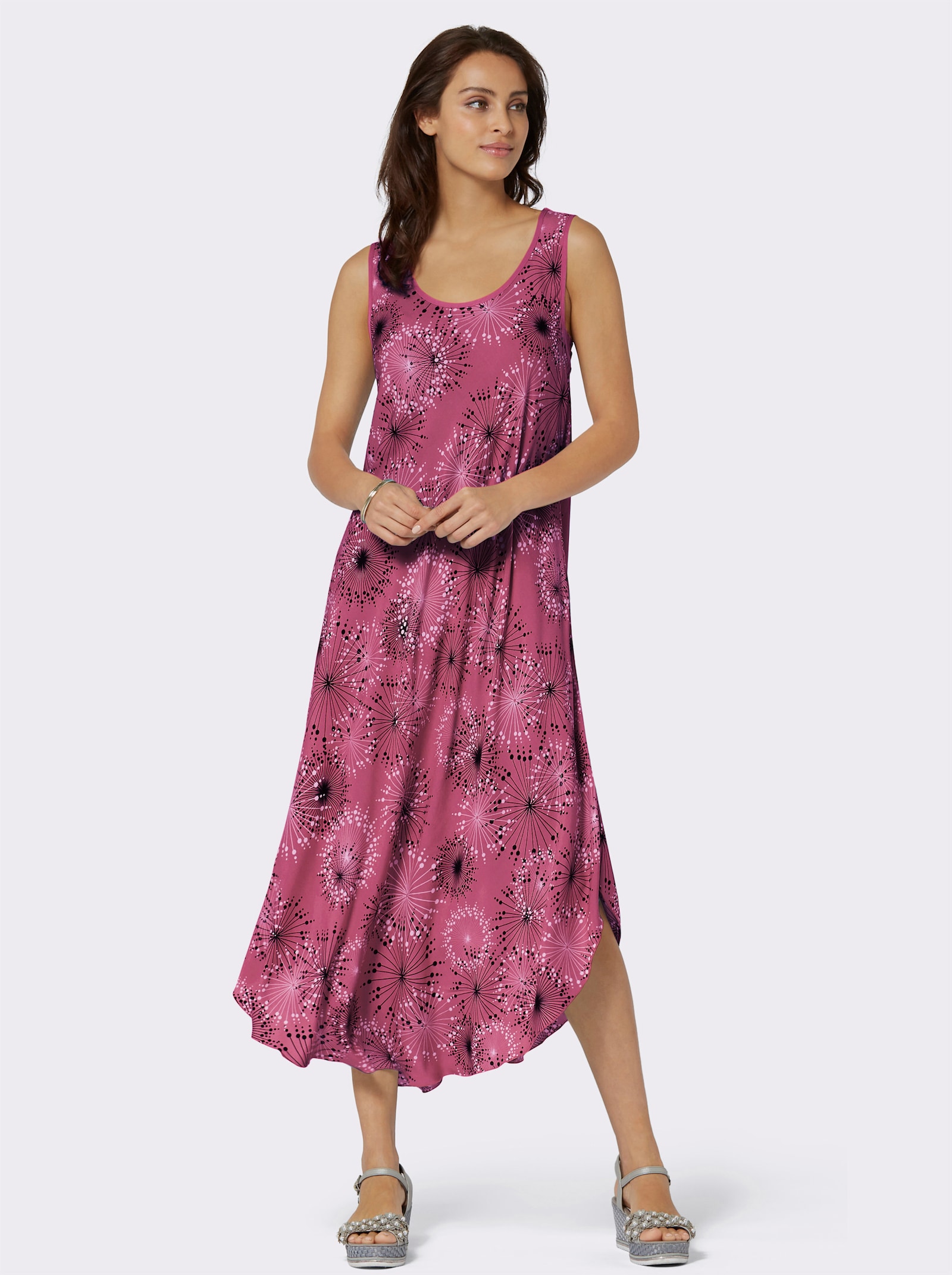 Šaty s potiskem s kvetinovým vzorem, volnejší strih - vínová-grafitová-potisk