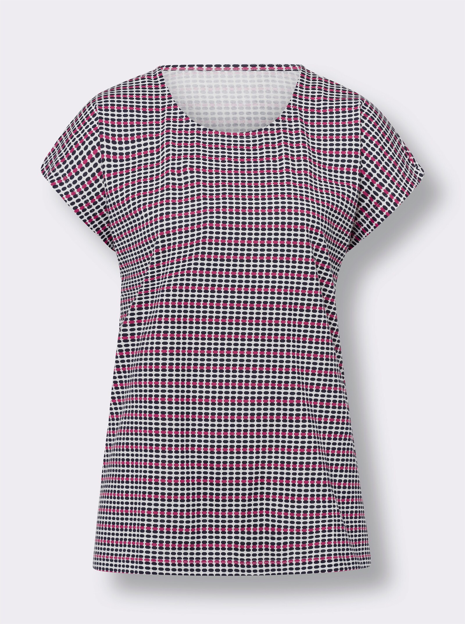 Tričko s kulatým výstřihem a snadno kombinovatelným vzorem - námořnická-fuchsiová-potisk