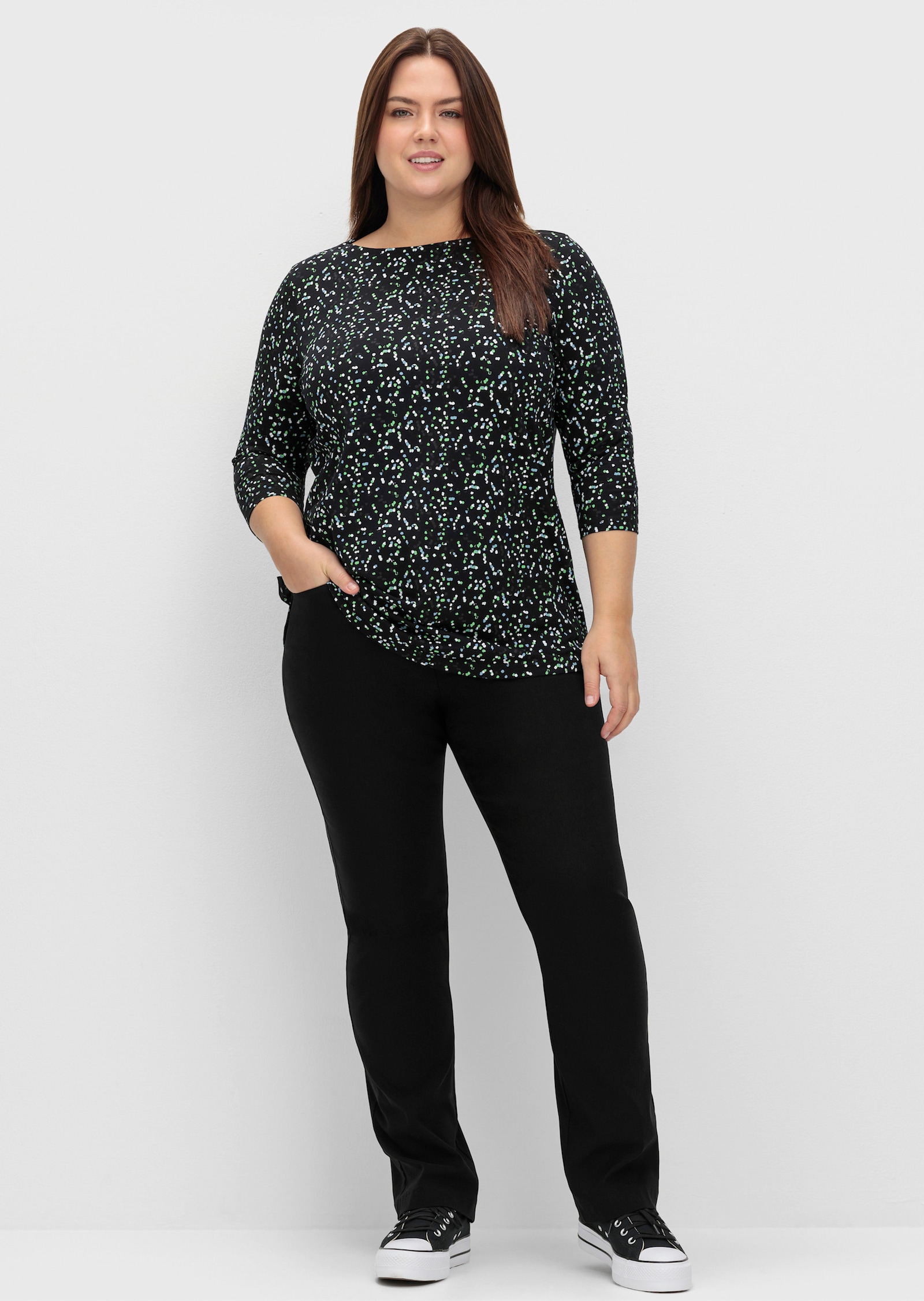 sheego 3/4-Arm-Shirt mit Minimalprint - schwarz-gemustert