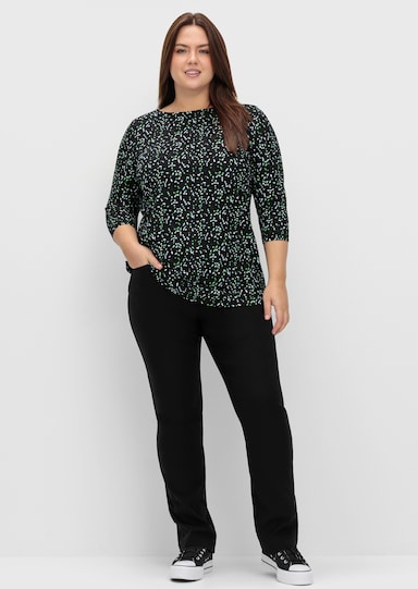 sheego 3/4-Arm-Shirt - schwarz-gemustert