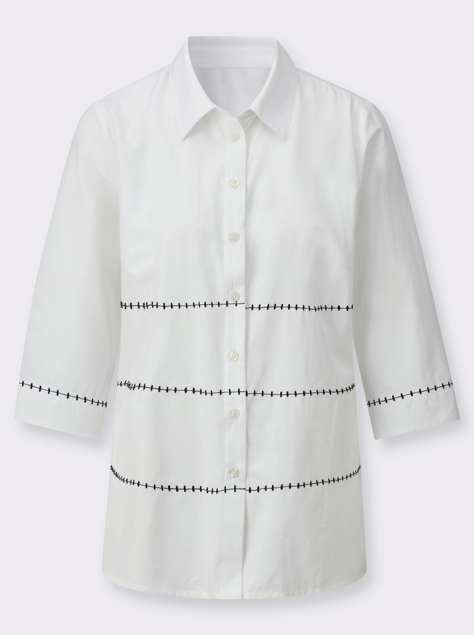 Hemdbluse mit Kontrast-Stickerei - ecru-schwarz