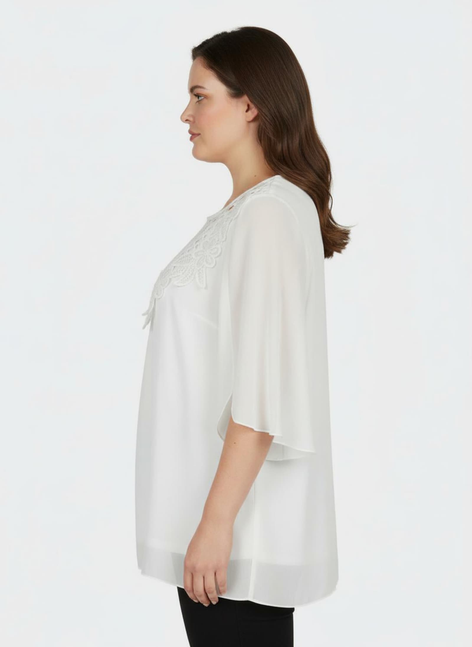 Spitzentunika mit blickdicht unterlegtem Body - ecru