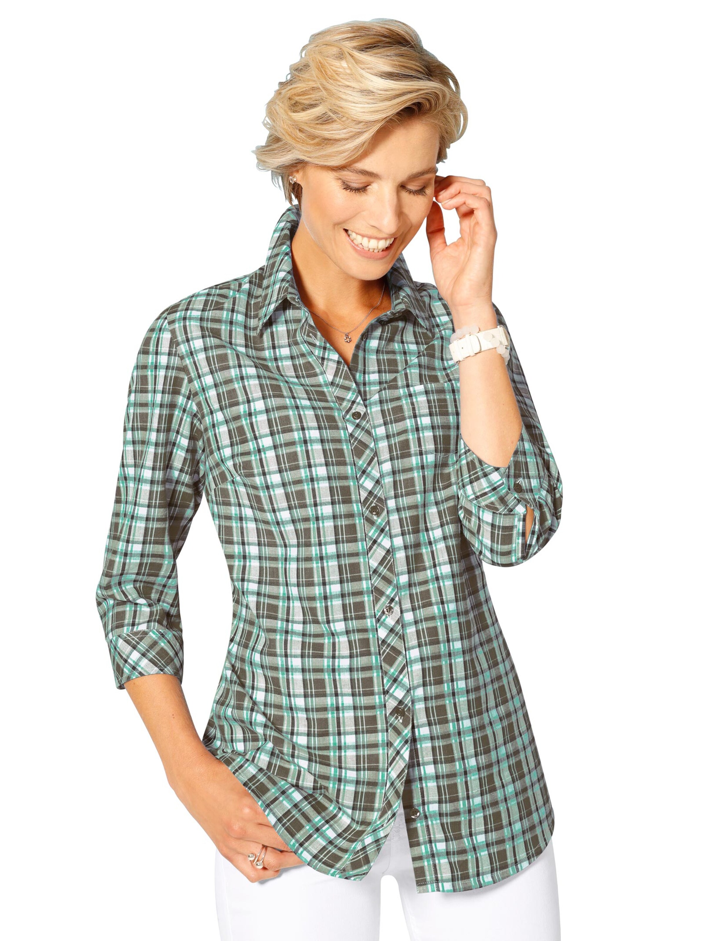 Bluse - oliv-kariert