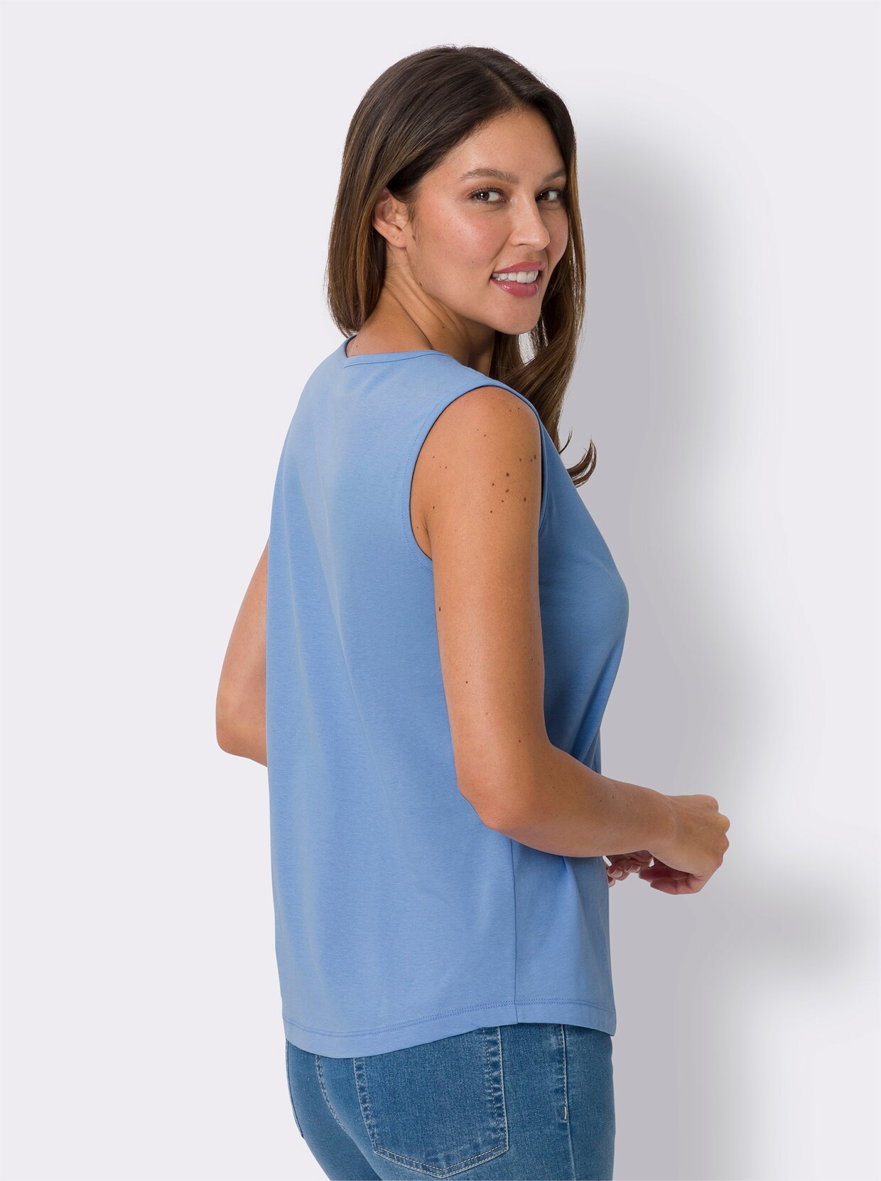 Shirttops - himmelblau + himmelblau-weiss-bedruckt