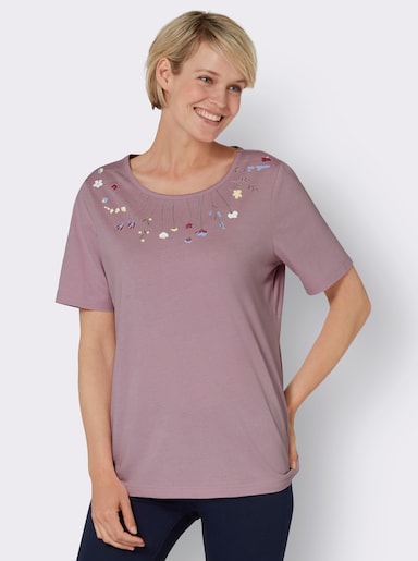 Rundhals-Shirt - mauve-himmelblau