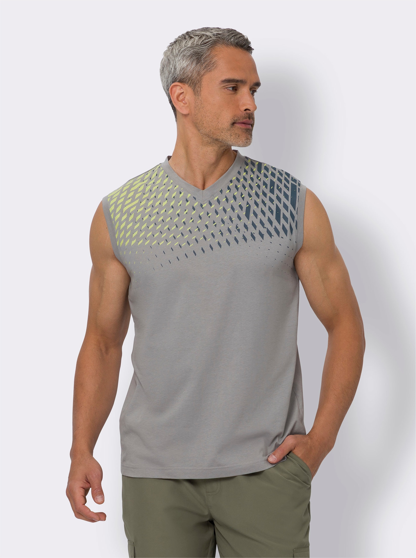 Achselshirt mit grafischem Druck - steingrau