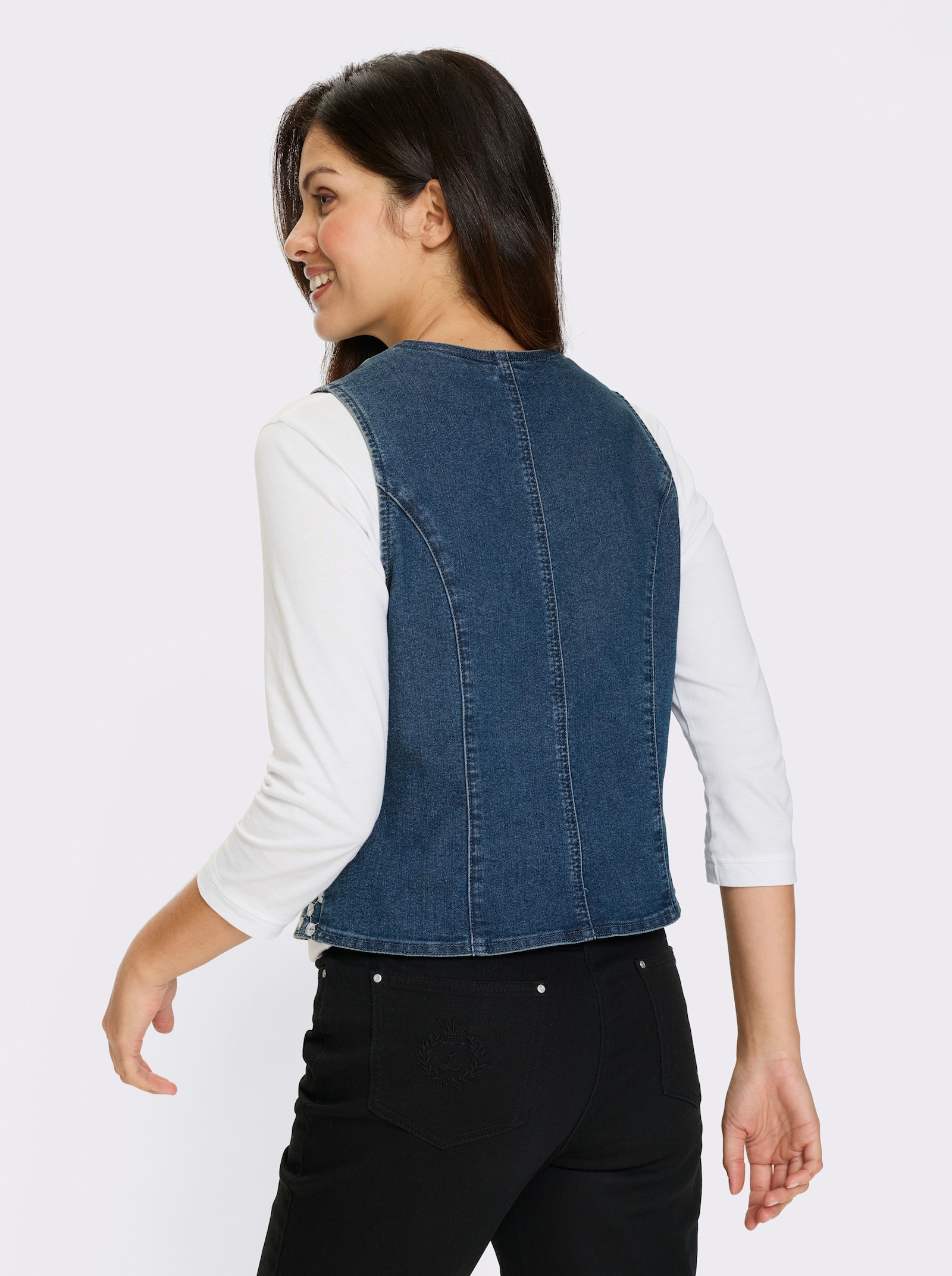 Jeansweste mit Lochstickerei - blue-stone-washed
